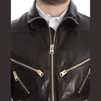 Dolce & Gabbana Brown Lambskin Leather Zipper Jacket