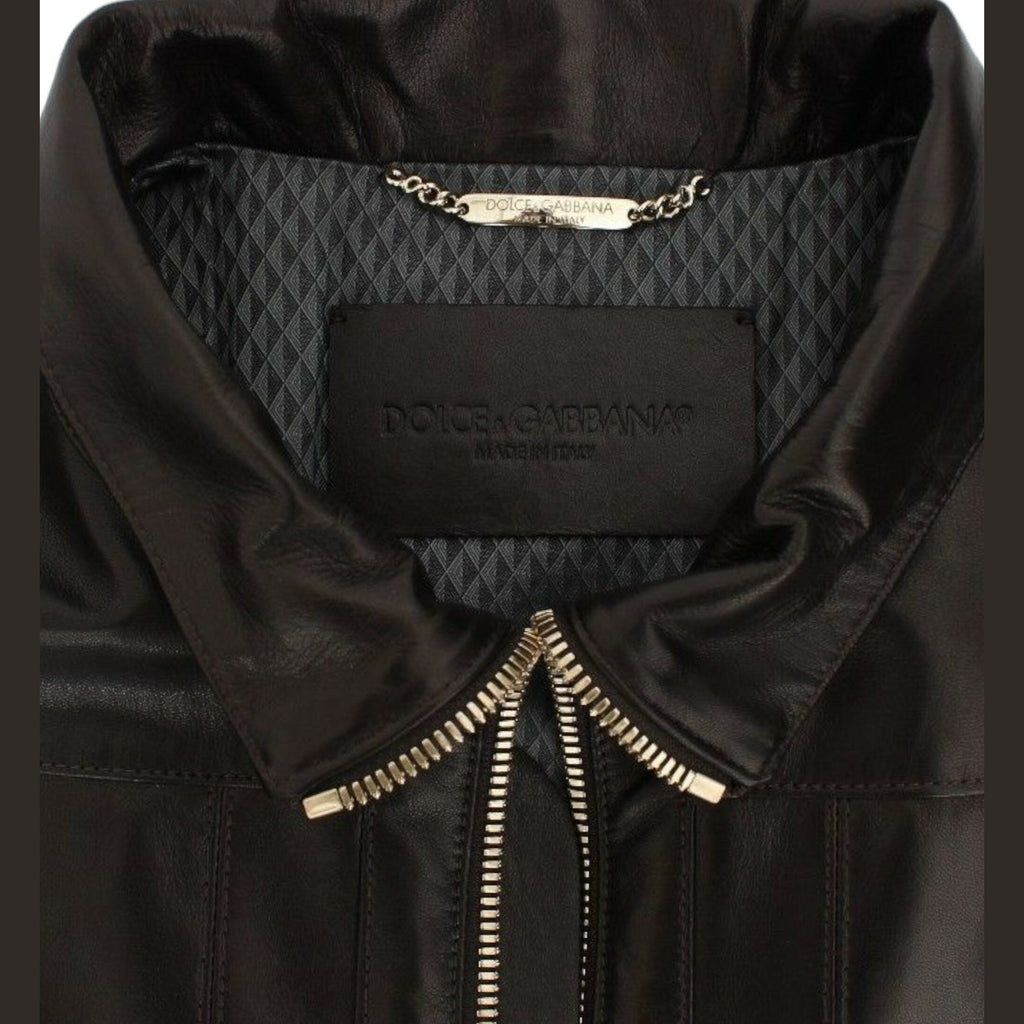Dolce & Gabbana Brown Lambskin Leather Zipper Jacket