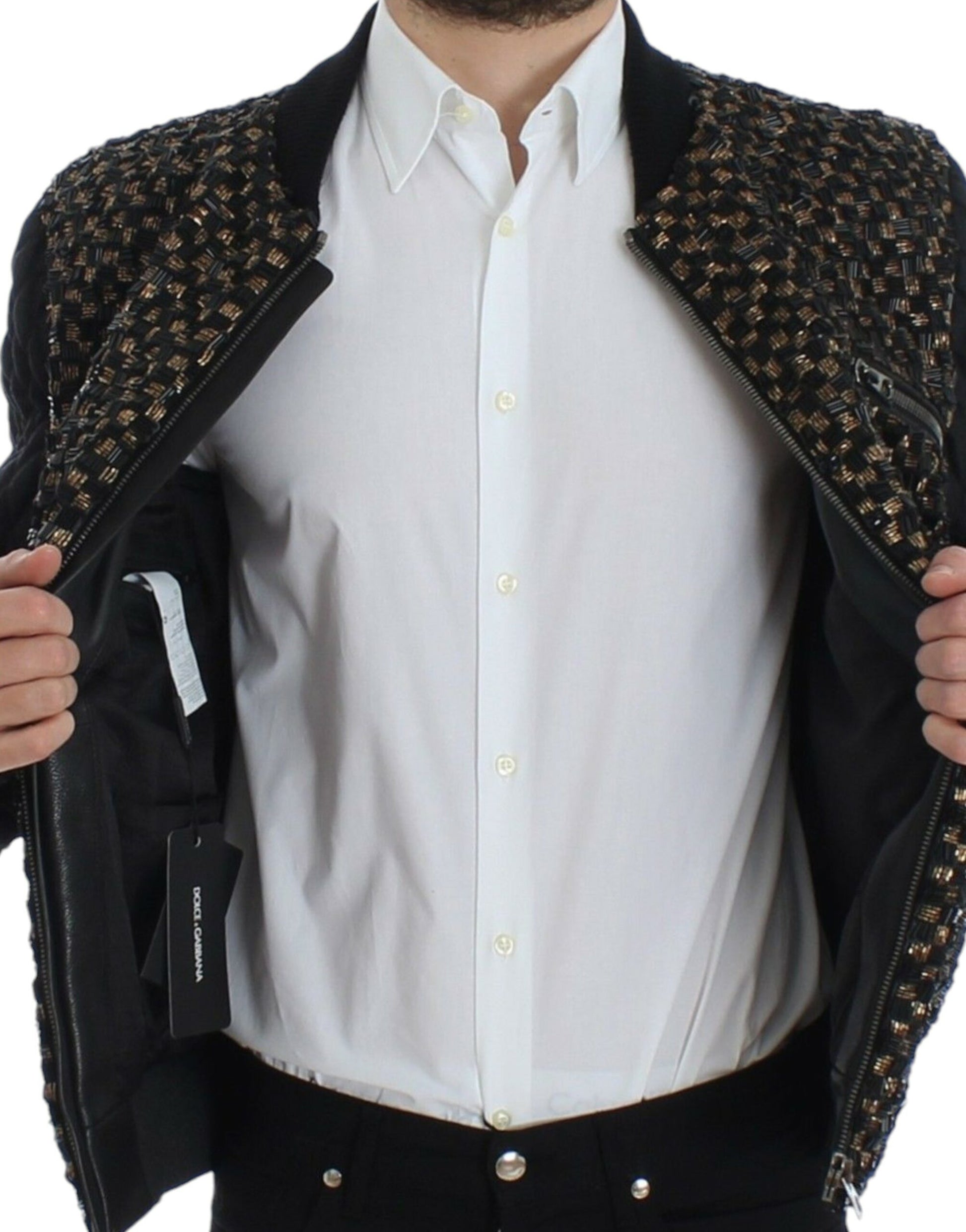 Dolce & Gabbana Black Sequined Goatskin Jacket Dolce & Gabbana