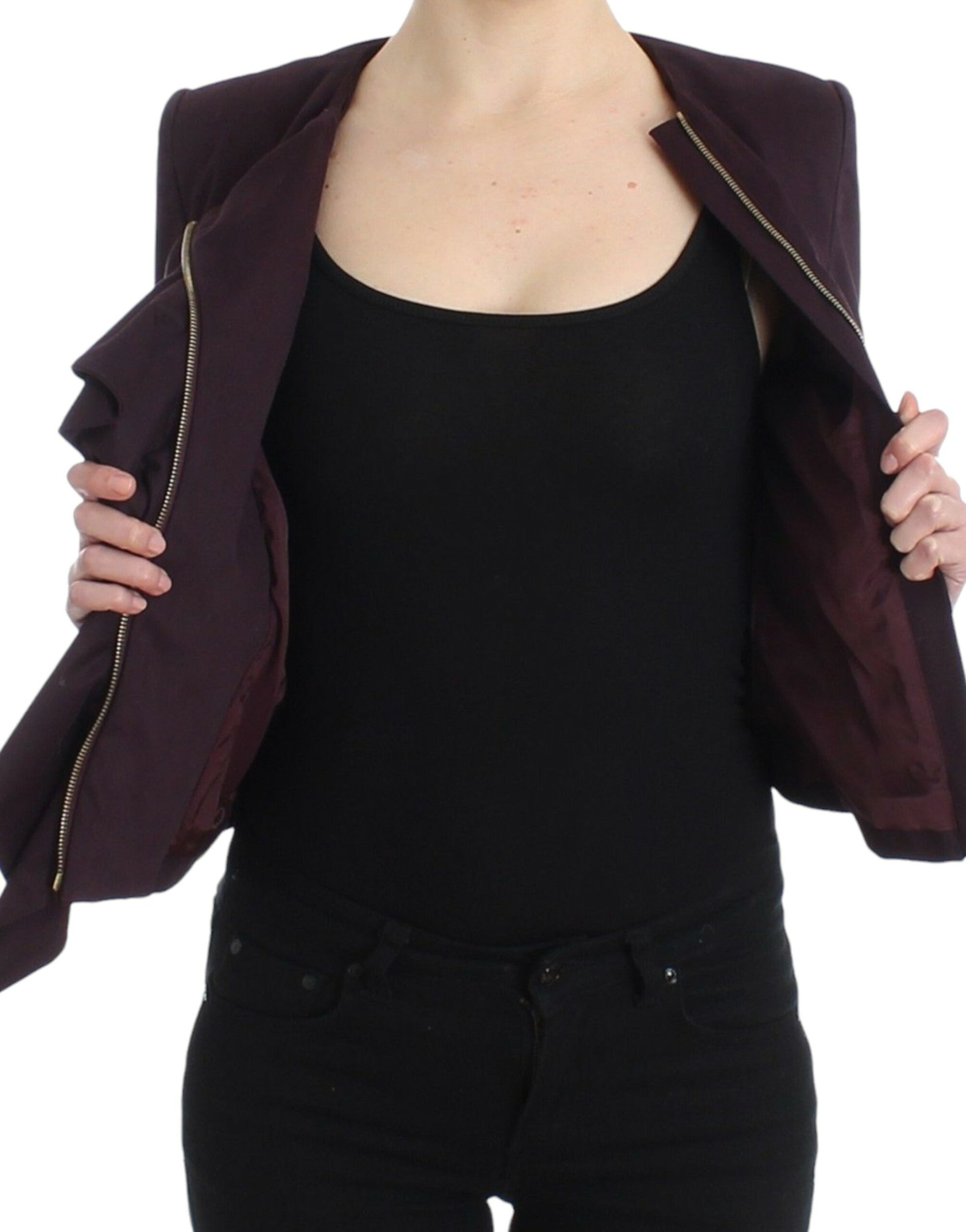 GF Ferre Purple Ruched Jacket Coat Blazer Short GF Ferre