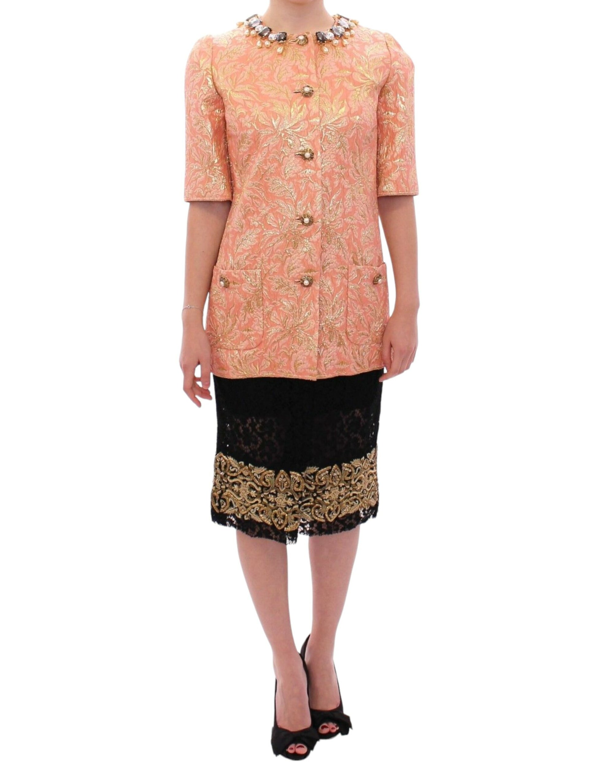 Dolce & Gabbana Pink Silk Brocade Crystal Jacket Coat Dolce & Gabbana