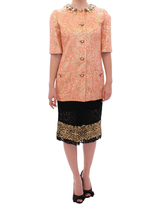 Dolce & Gabbana Pink Silk Brocade Crystal Jacket Coat Dolce & Gabbana
