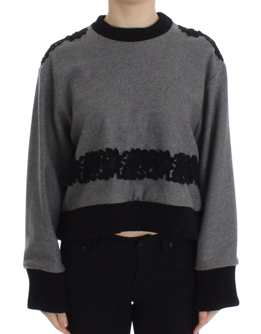 Dolce & Gabbana Gray Black Lace Wool Cashmere Sweater Dolce & Gabbana