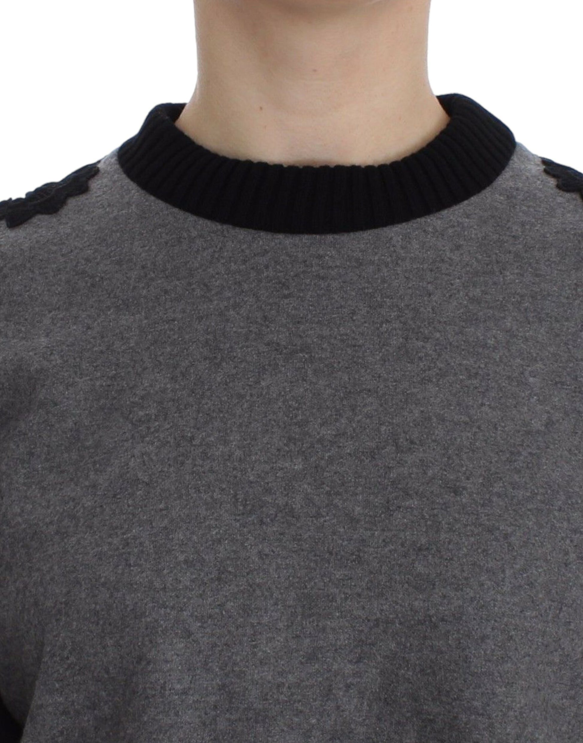 Dolce & Gabbana Gray Black Lace Wool Cashmere Sweater Dolce & Gabbana