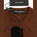 Dolce & Gabbana Brown Wool Black Lace Vest Sweater Top