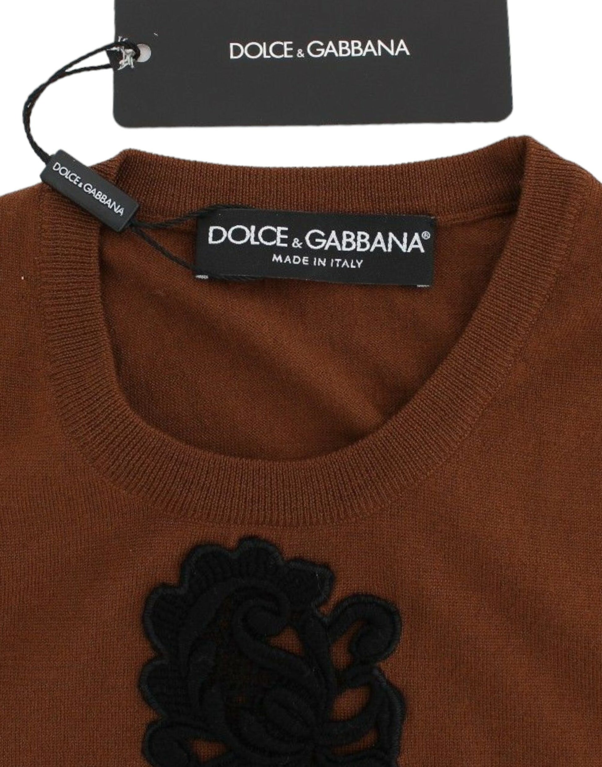 Dolce & Gabbana Brown Wool Black Lace Vest Sweater Top Dolce & Gabbana