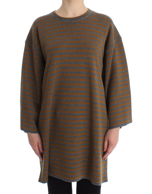 Dolce & Gabbana Oversized Gray Yellow Striped Sweater Top Dolce & Gabbana