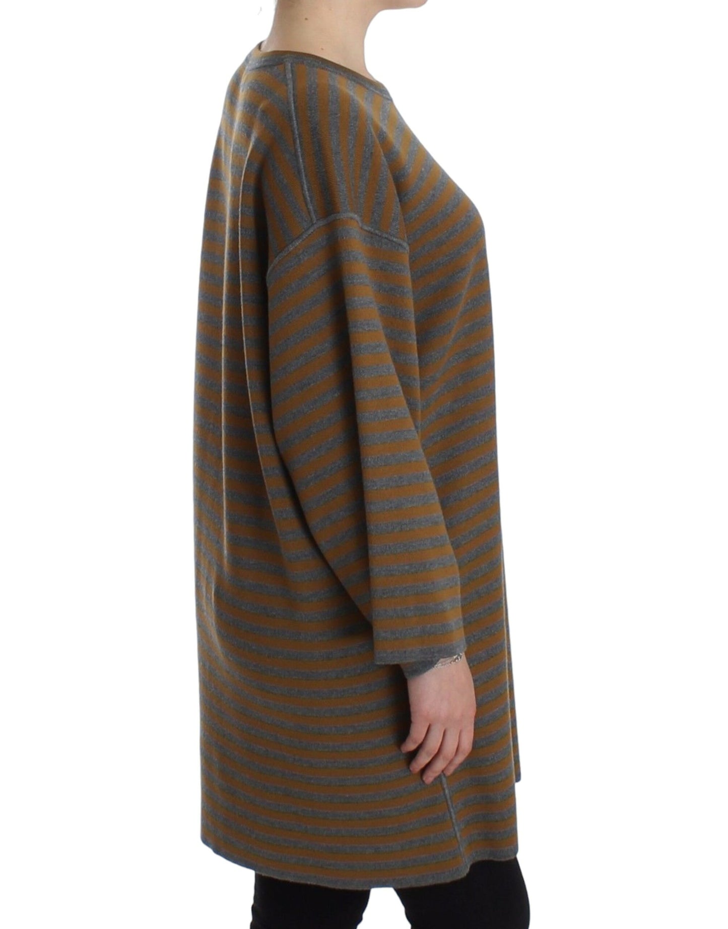 Dolce & Gabbana Oversized Gray Yellow Striped Sweater Top Dolce & Gabbana