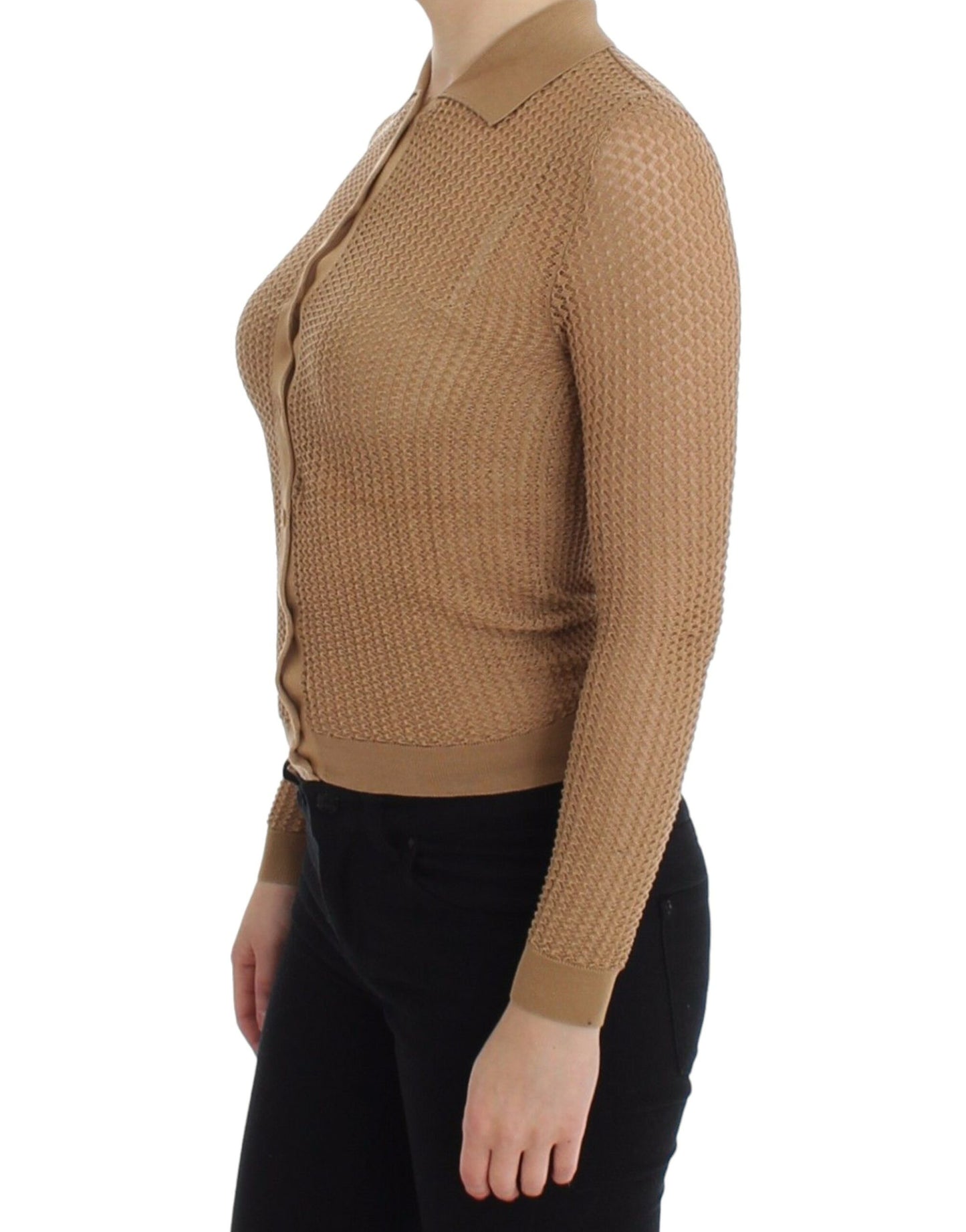 Dolce & Gabbana Beige Knitted Cotton Polo Cardigan Sweater Dolce & Gabbana