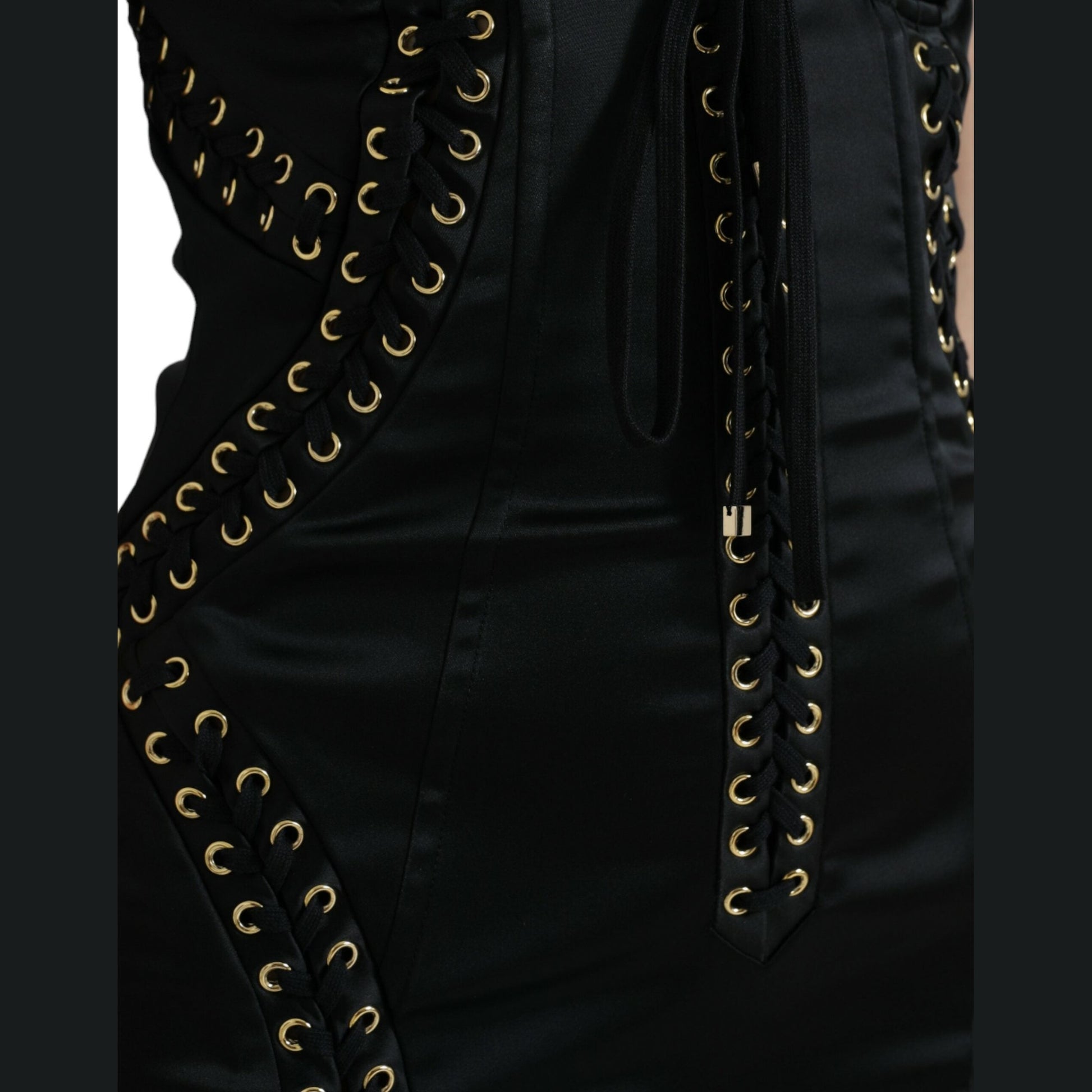 Dolce & Gabbana Black Bustier Corset Lace Bodycon Midi Dress