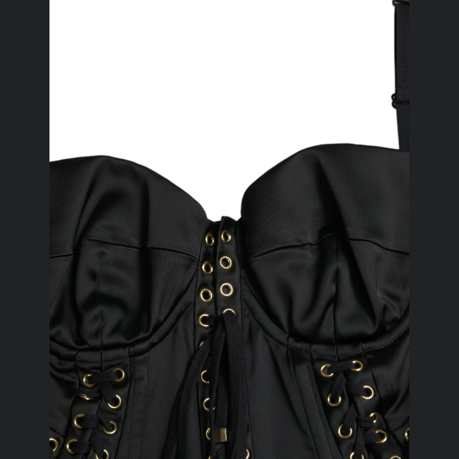 Dolce & Gabbana Black Bustier Corset Lace Bodycon Midi Dress