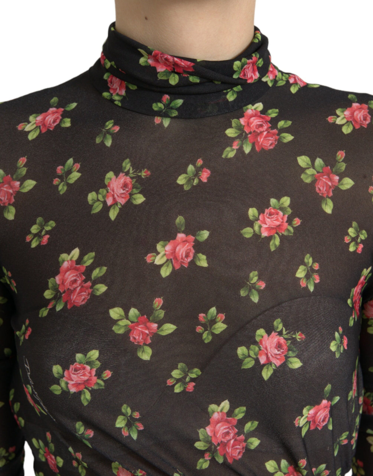 Dolce & Gabbana black floral cut-out sheath long maxi dress displayed on a mannequin with elegant detailing.