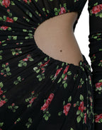 Dolce & Gabbana black floral cut-out sheath long maxi dress with fitted silhouette and elegant design.