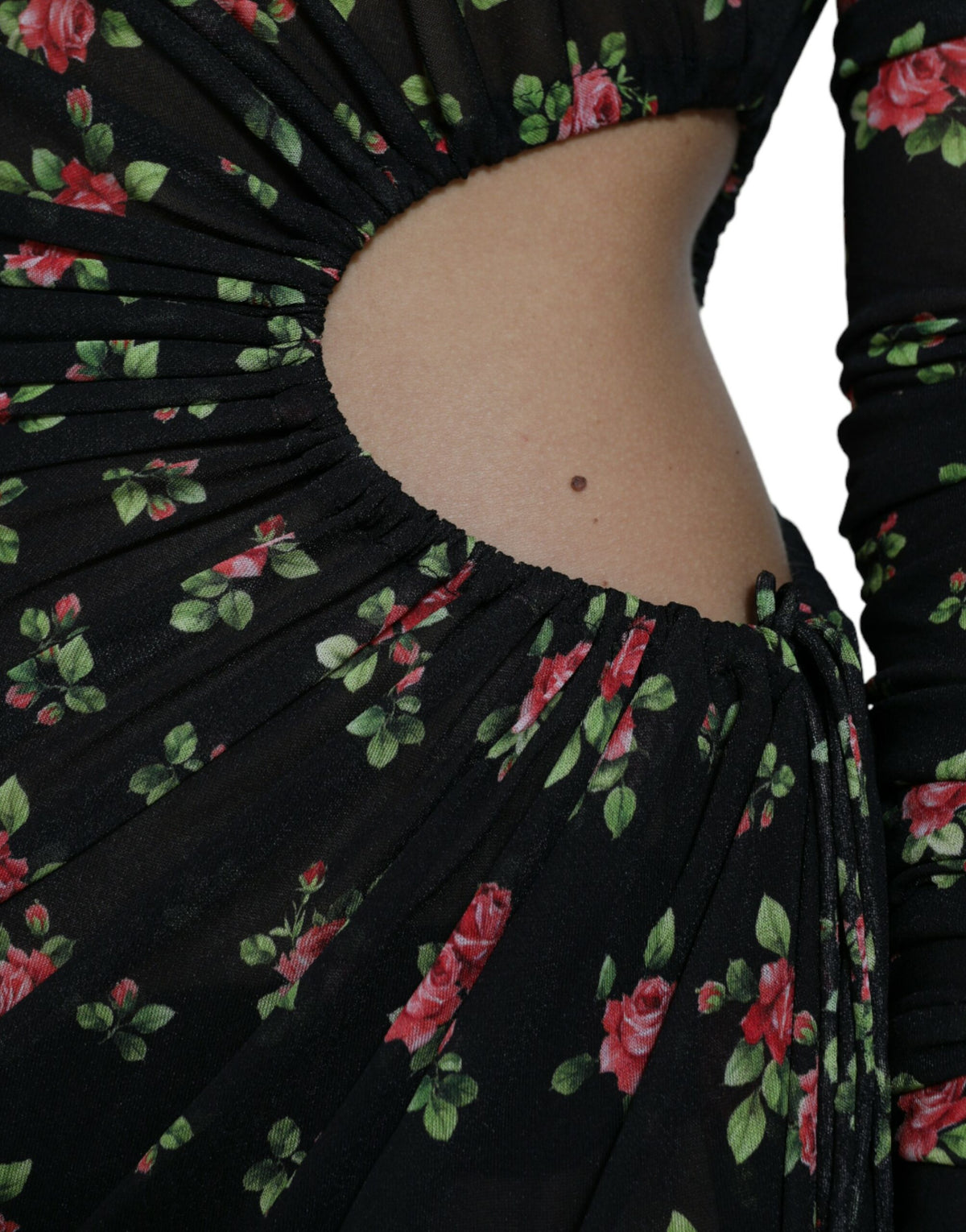 Dolce & Gabbana black floral cut-out sheath long maxi dress with fitted silhouette and elegant design.