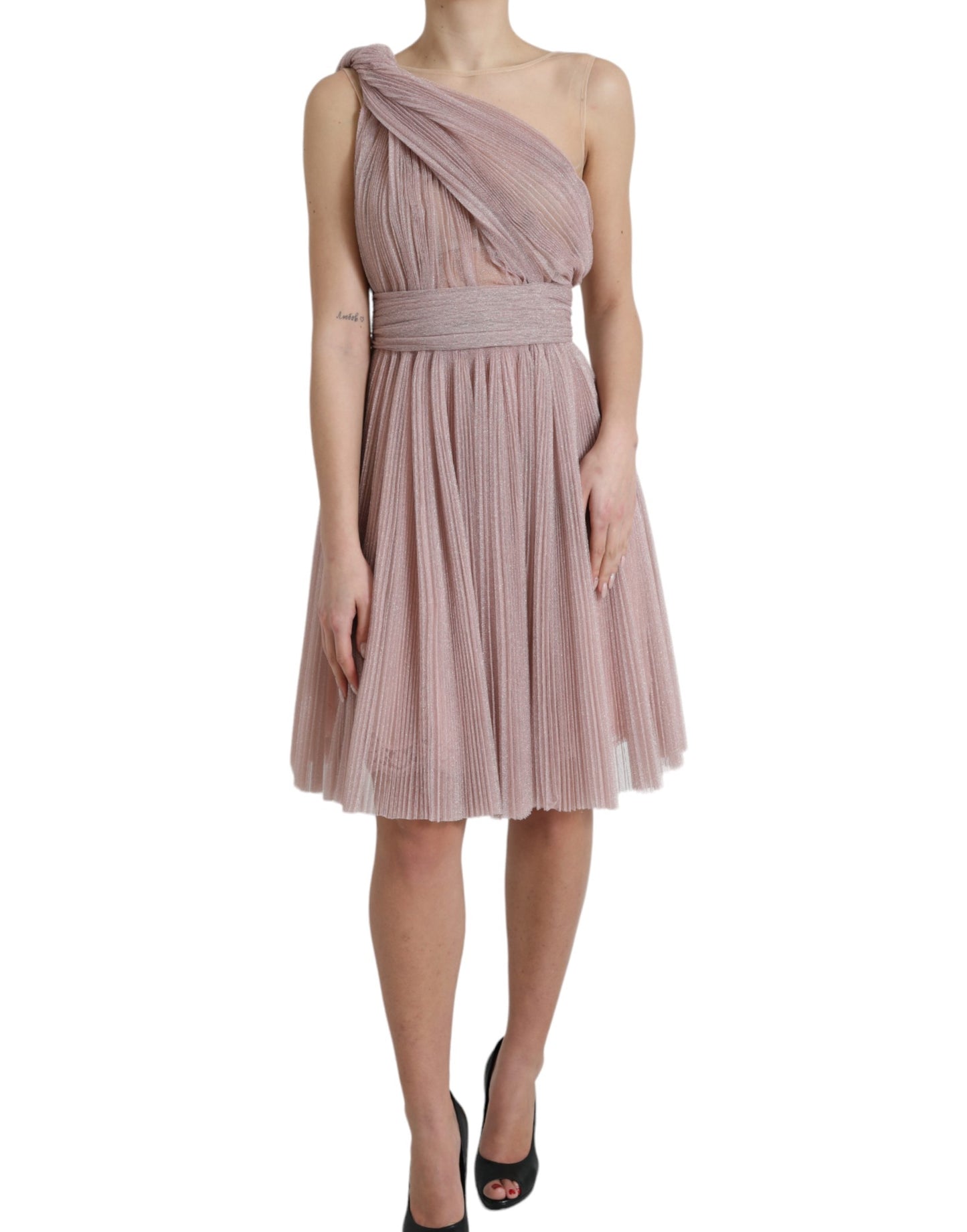 Dolce & Gabbana Pink One Shoulder Pleated Lame Tulle Dress Dolce & Gabbana