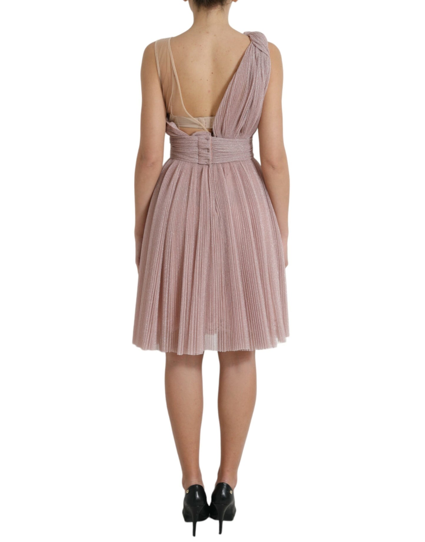 Dolce & Gabbana Pink One Shoulder Pleated Lame Tulle Dress Dolce & Gabbana