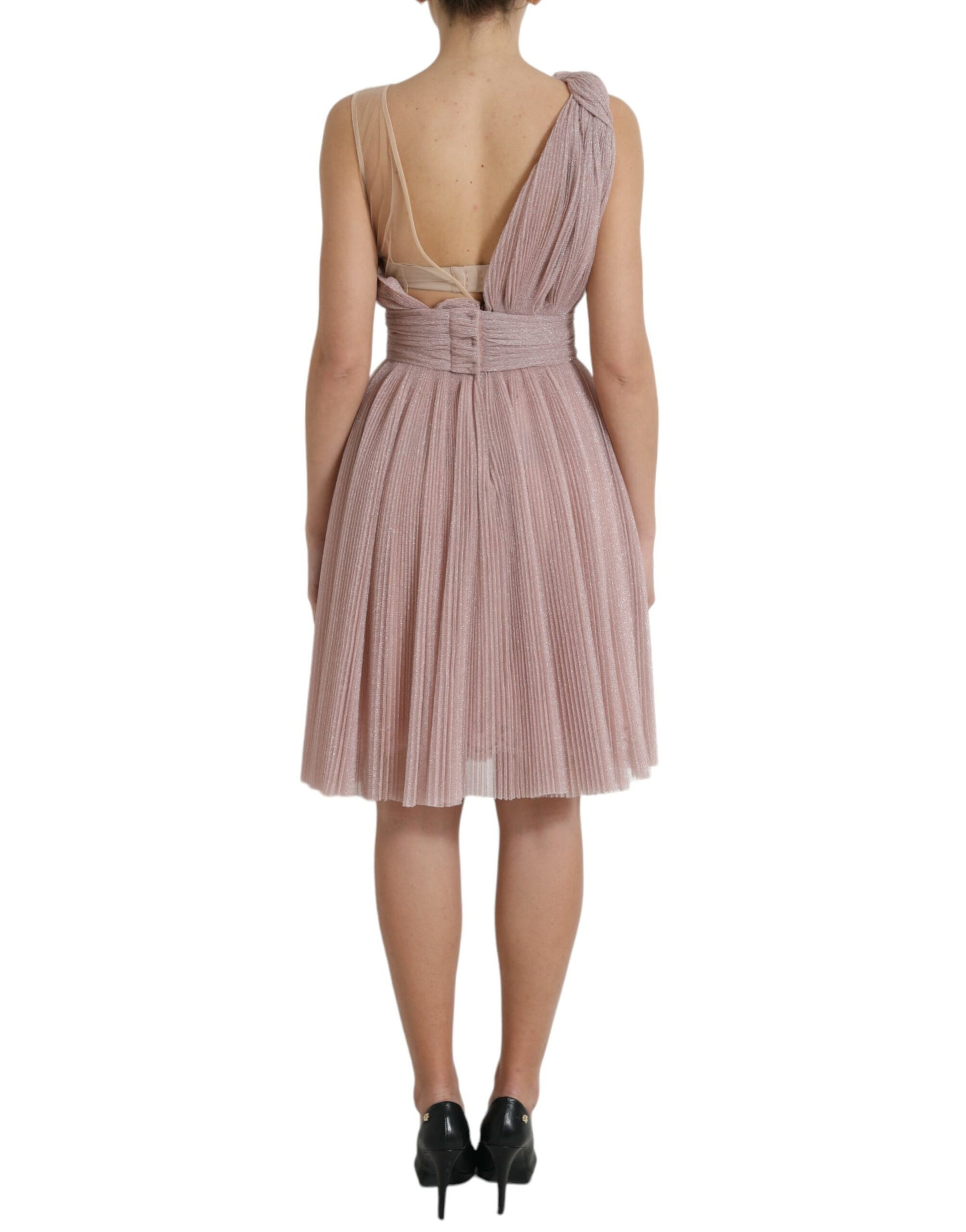 Dolce & Gabbana Pink One Shoulder Pleated Lame Tulle Dress Dolce & Gabbana