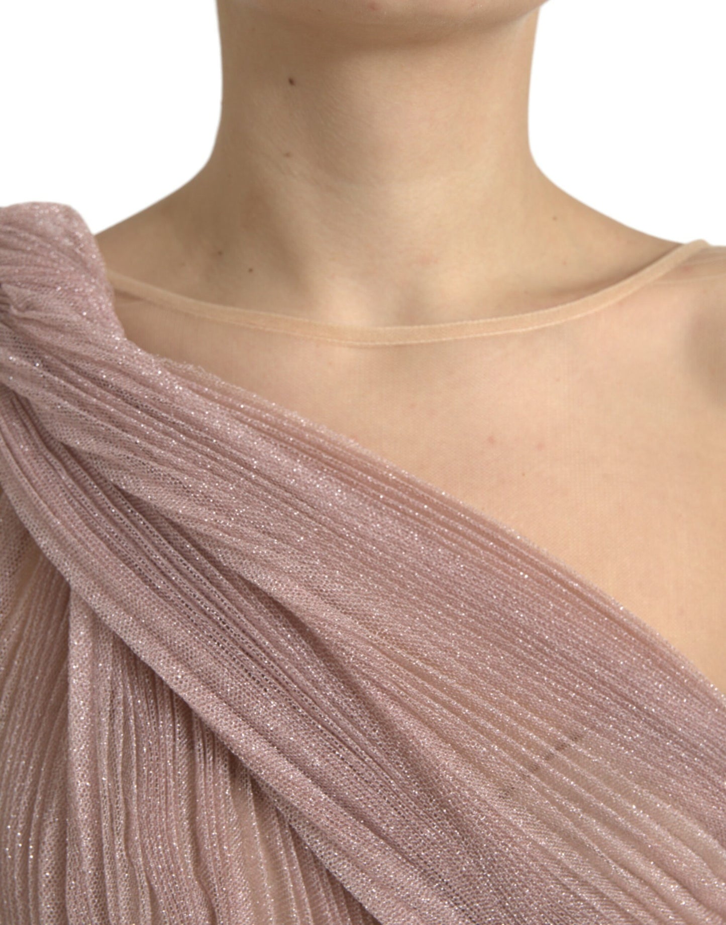 Dolce & Gabbana Pink One Shoulder Pleated Lame Tulle Dress Dolce & Gabbana