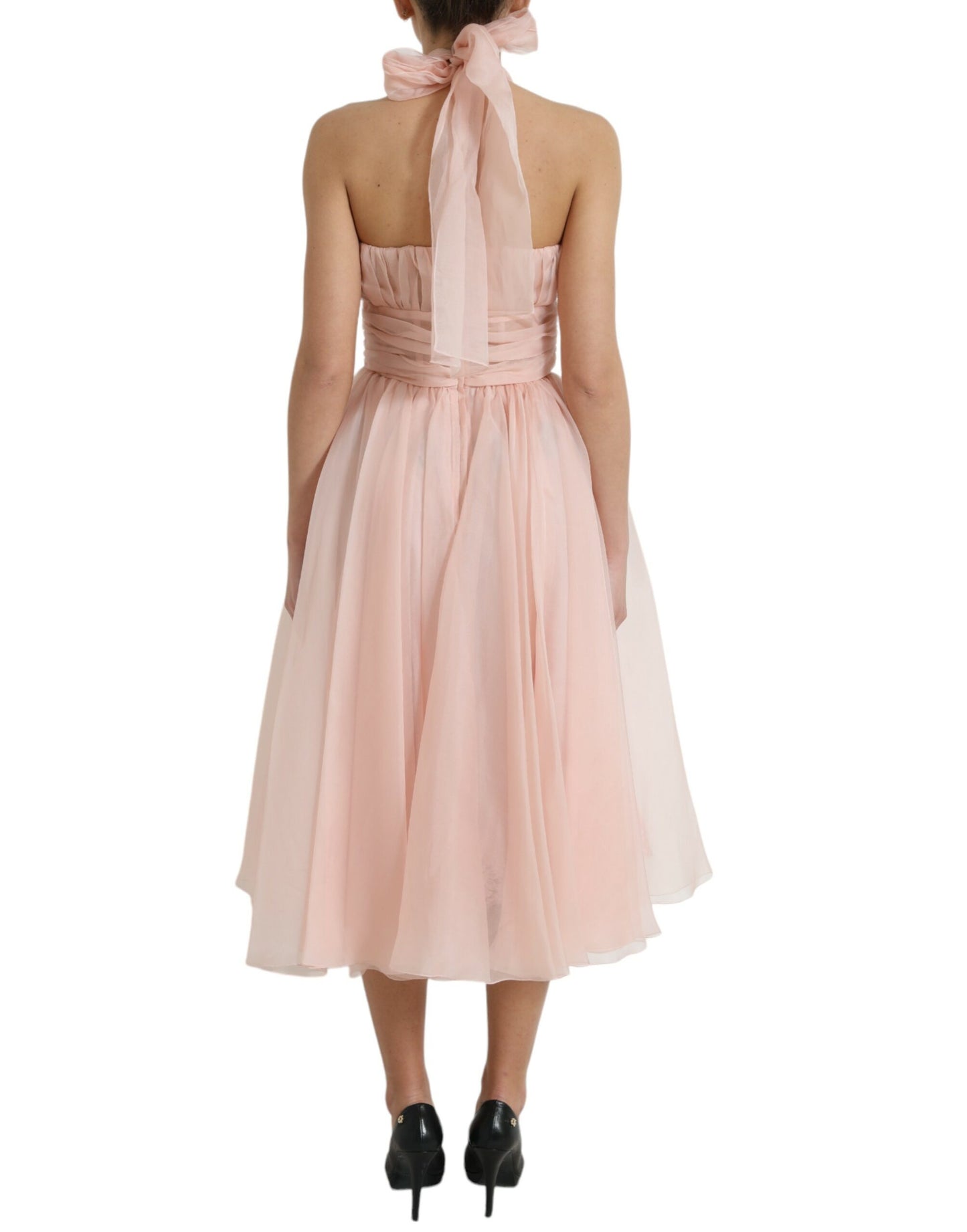 Dolce & Gabbana Pink Silk Chiffon Halter A-line Pleated Midi Dress Dolce & Gabbana