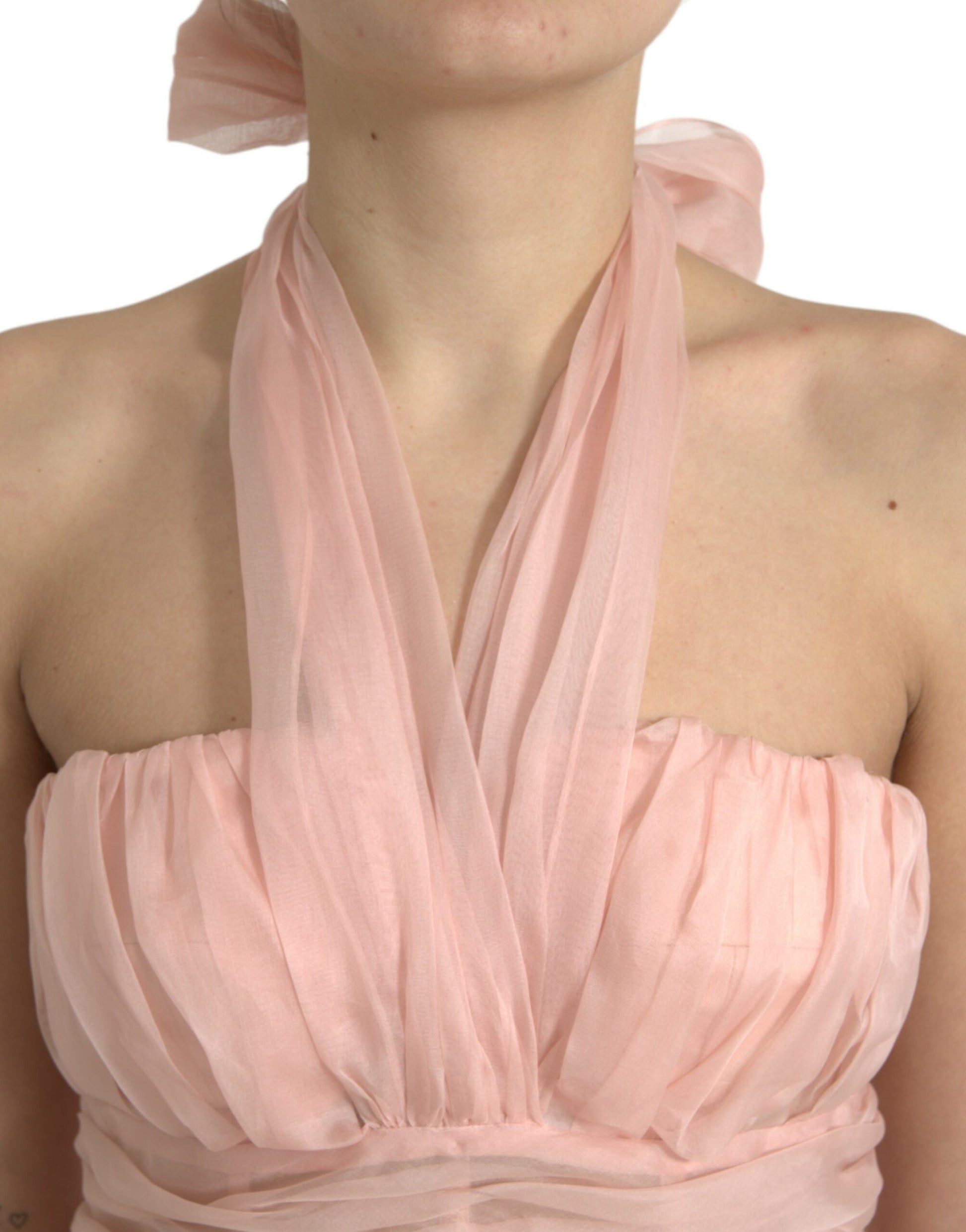 Dolce & Gabbana Pink Silk Chiffon Halter A-line Pleated Midi Dress Dolce & Gabbana