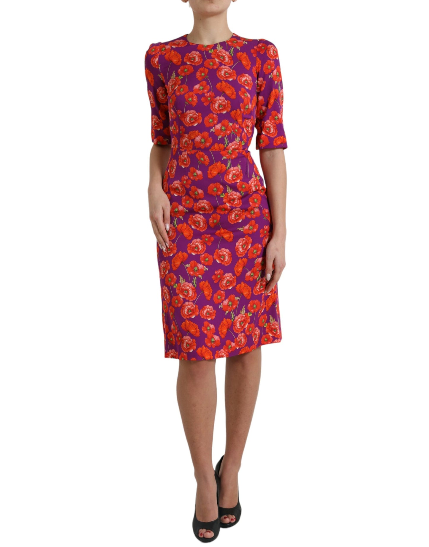 Dolce & Gabbana Multicolor Floral Poppy Print Sheath Dress Dolce & Gabbana