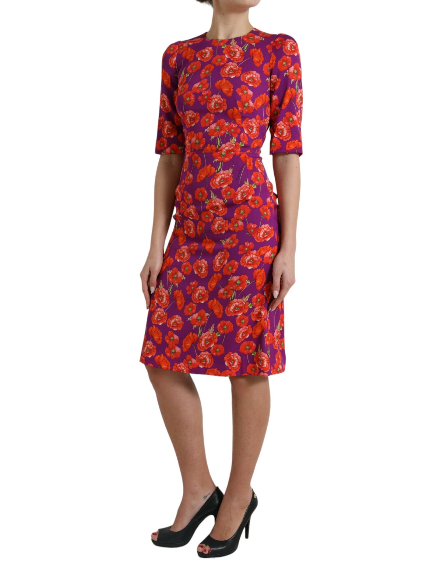 Dolce & Gabbana Multicolor Floral Poppy Print Sheath Dress Dolce & Gabbana