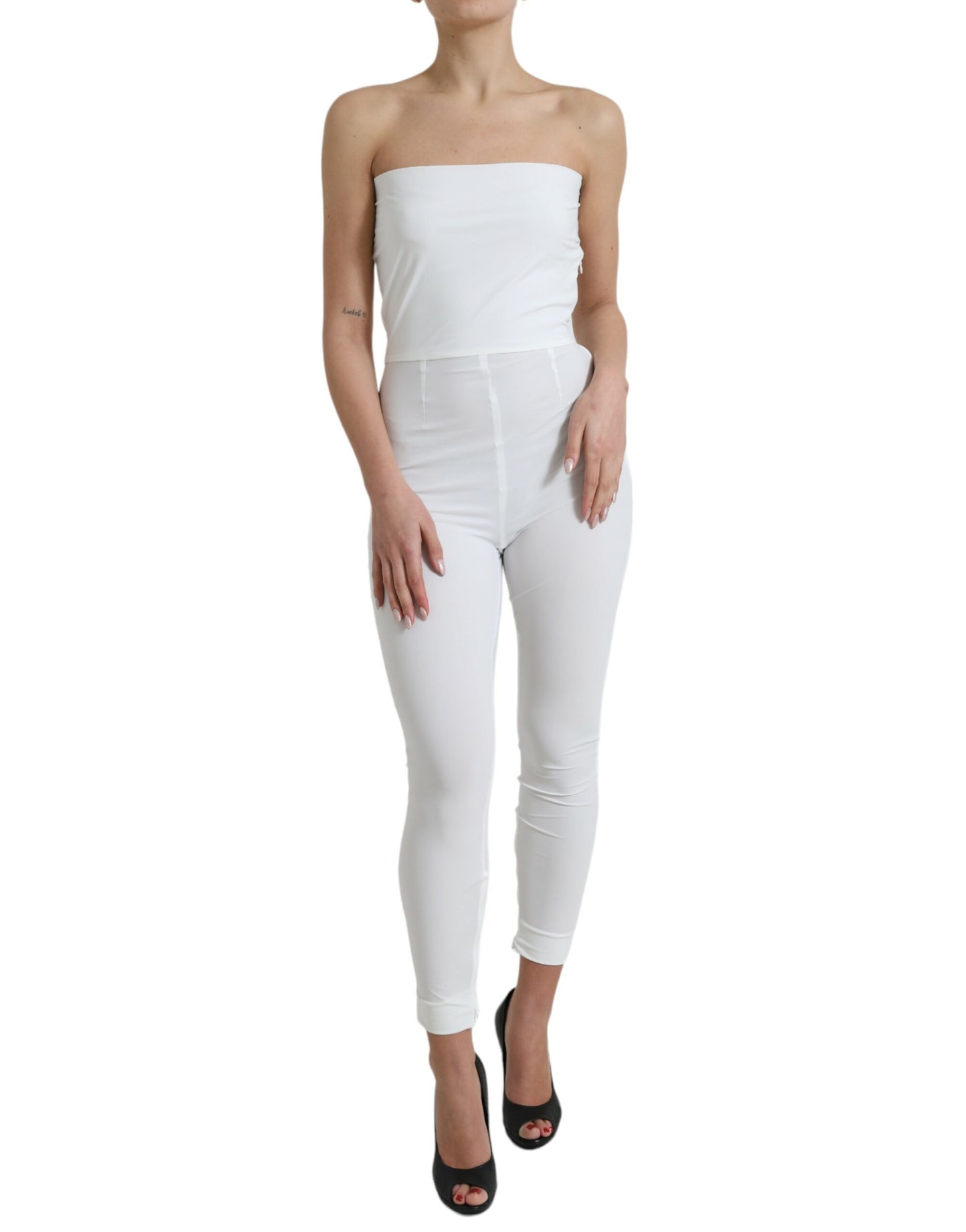 Dolce & Gabbana White Nylon Strapless Bodycon Jumpsuit Dress Dolce & Gabbana