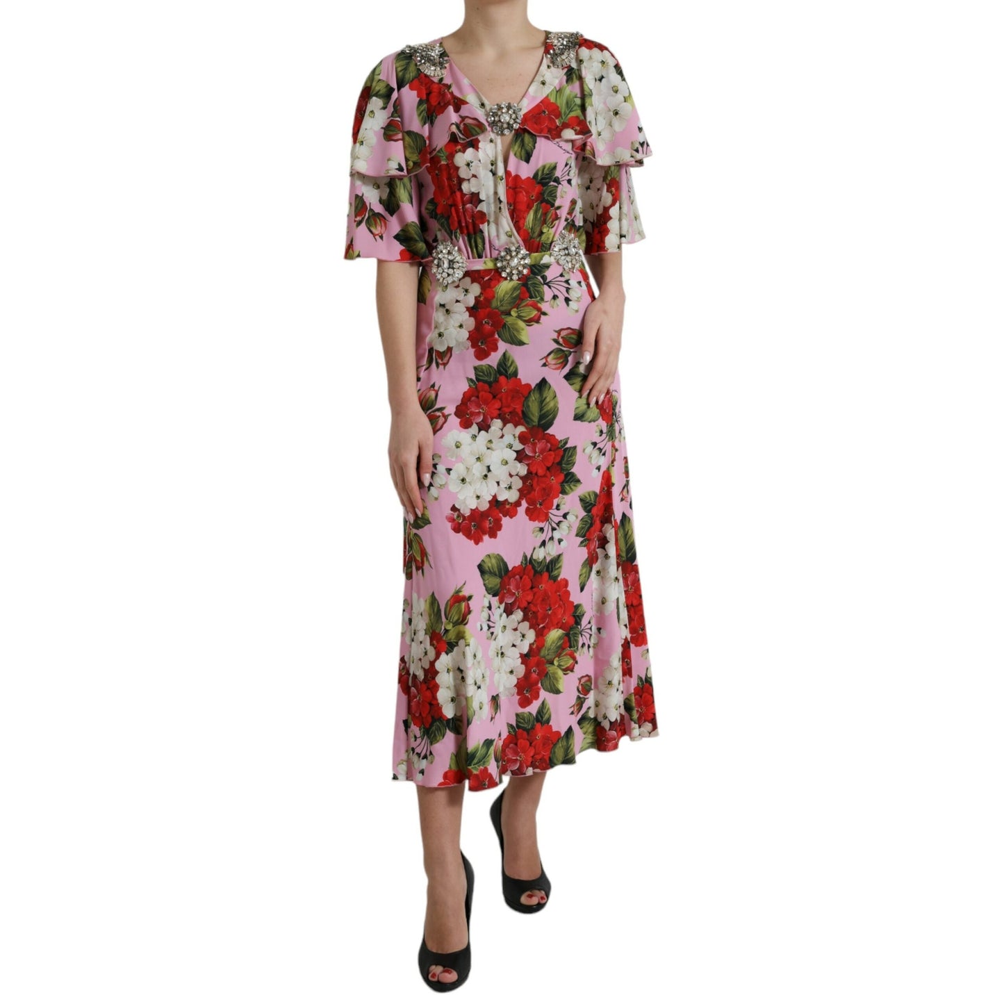 Dolce & Gabbana Multicolor Floral Crystal Embellished A-line Dress