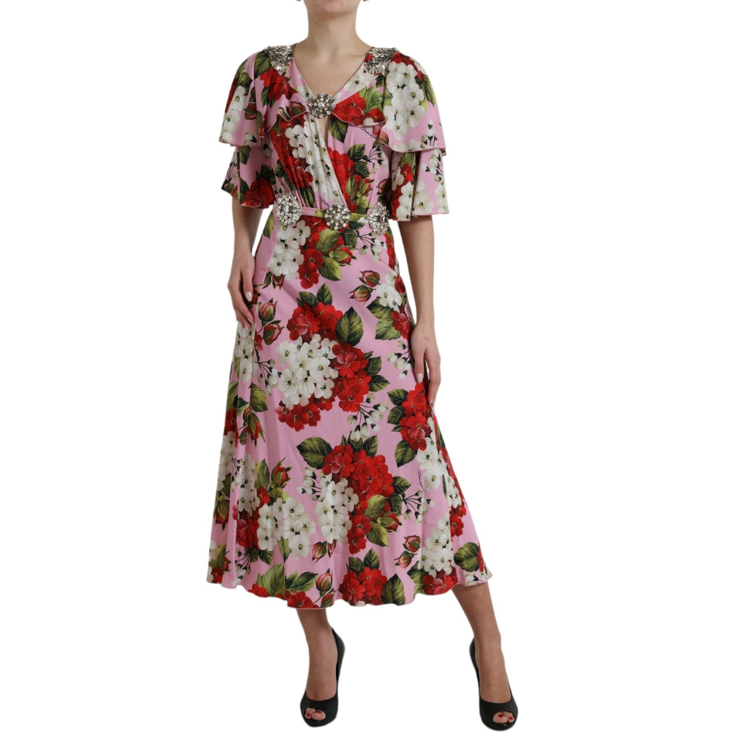 Dolce & Gabbana Multicolor Floral Crystal Embellished A-line Dress