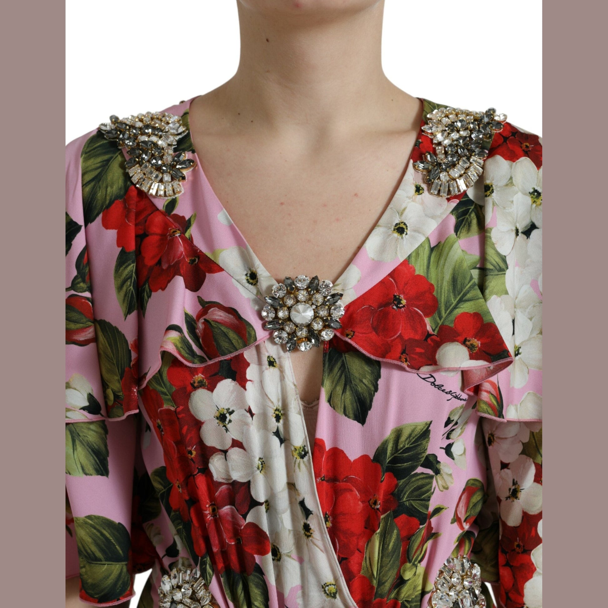 Dolce & Gabbana Multicolor Floral Crystal Embellished A-line Dress