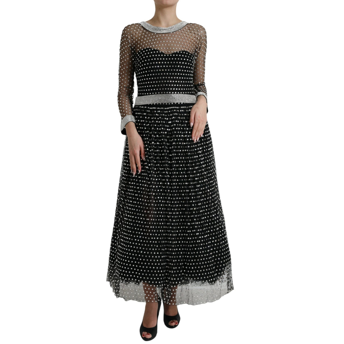 Dolce & Gabbana Black Crystal Embellished A-line Gown Dress