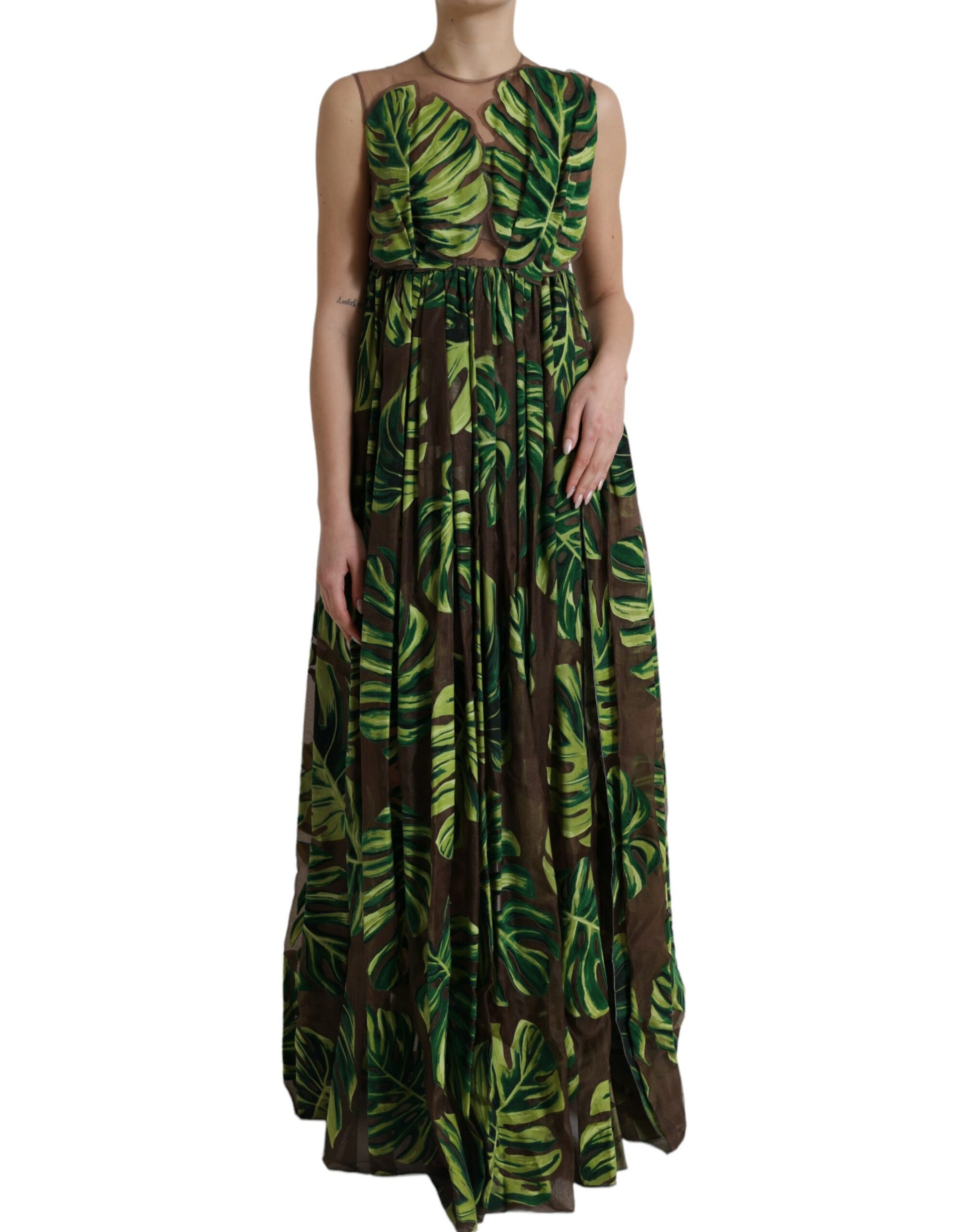 Dolce & Gabbana Green Banana Leaf Sleeveless Long Maxi Dress Dolce & Gabbana
