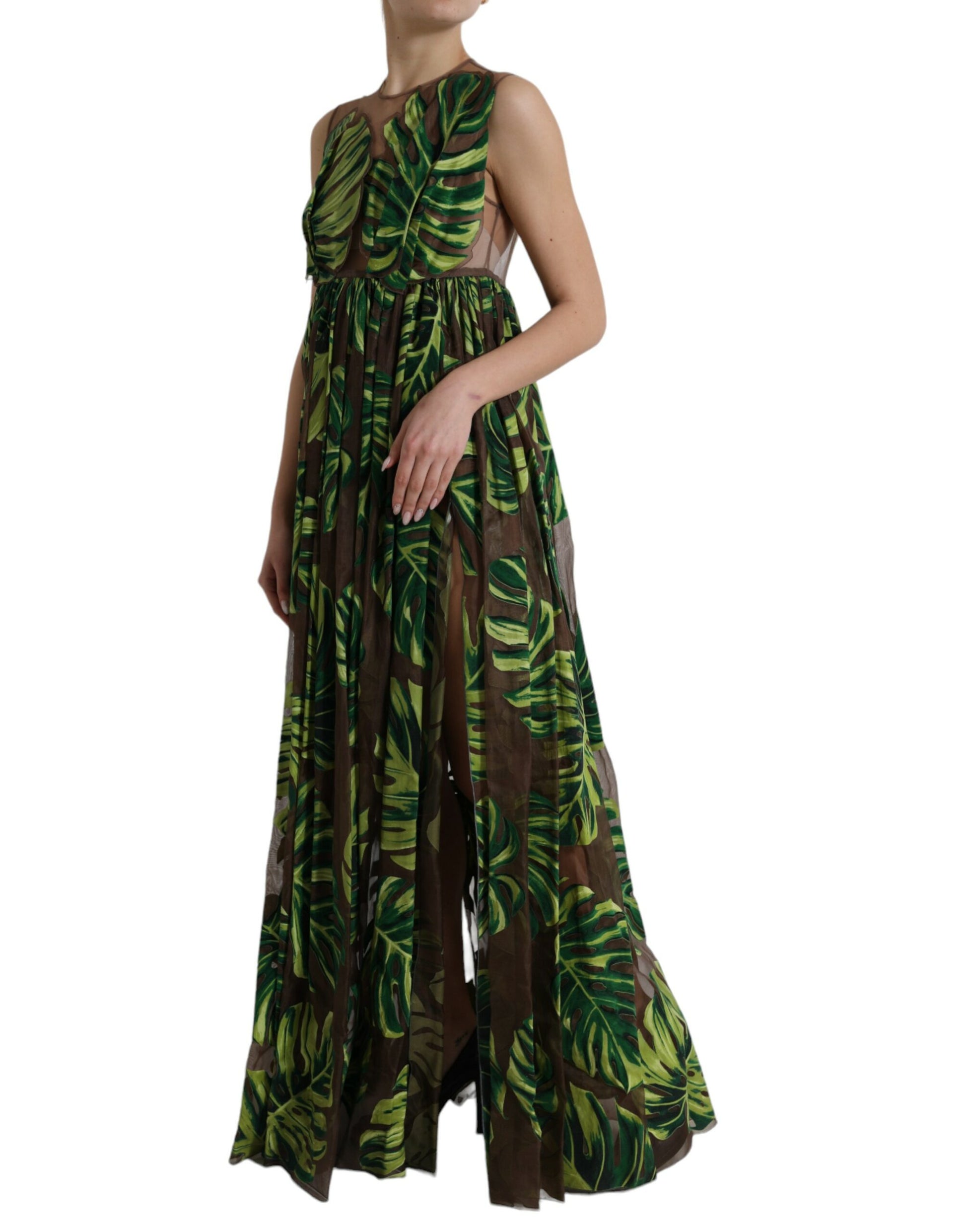 Dolce & Gabbana Green Banana Leaf Sleeveless Long Maxi Dress Dolce & Gabbana