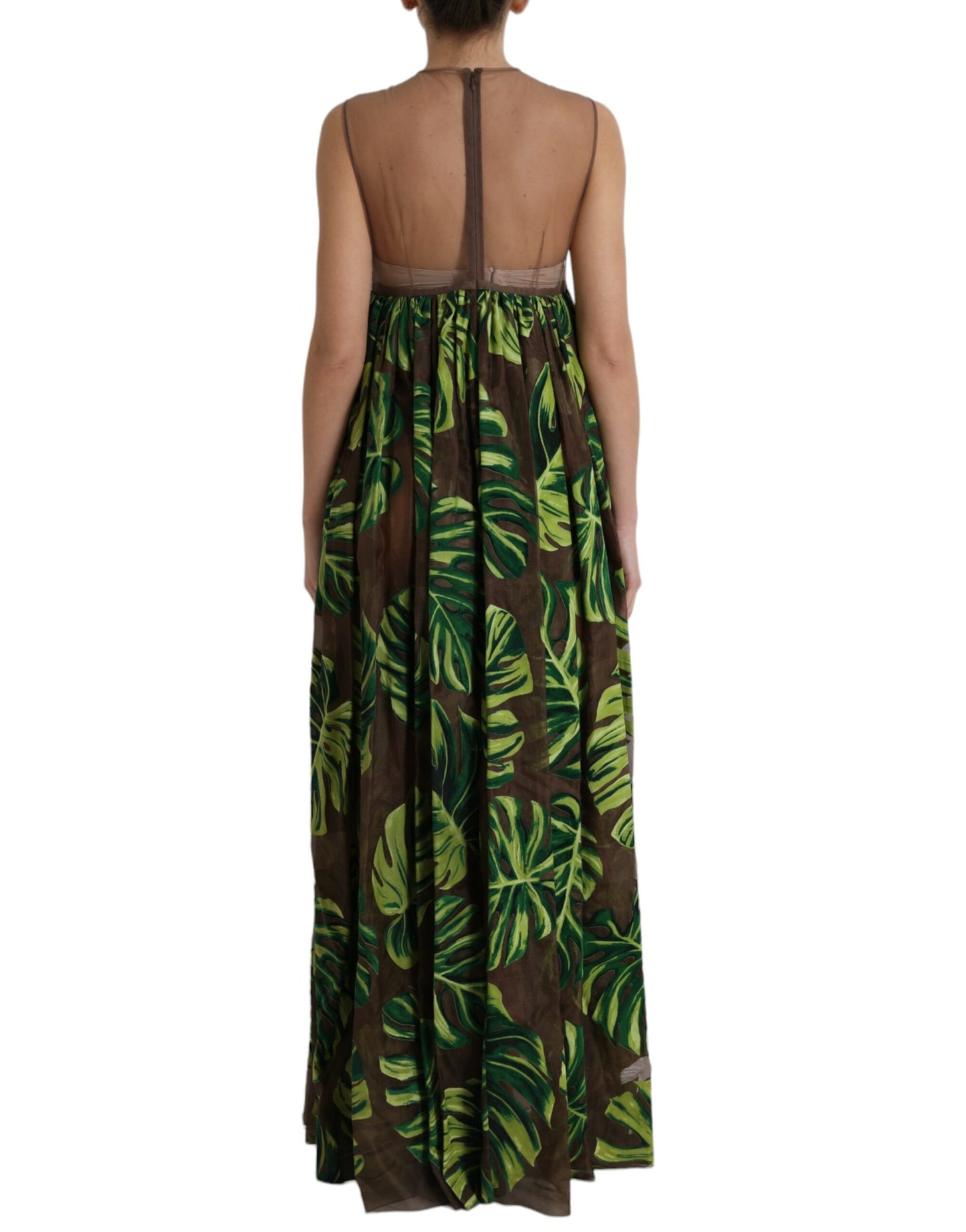 Dolce & Gabbana Green Banana Leaf Sleeveless Long Maxi Dress Dolce & Gabbana