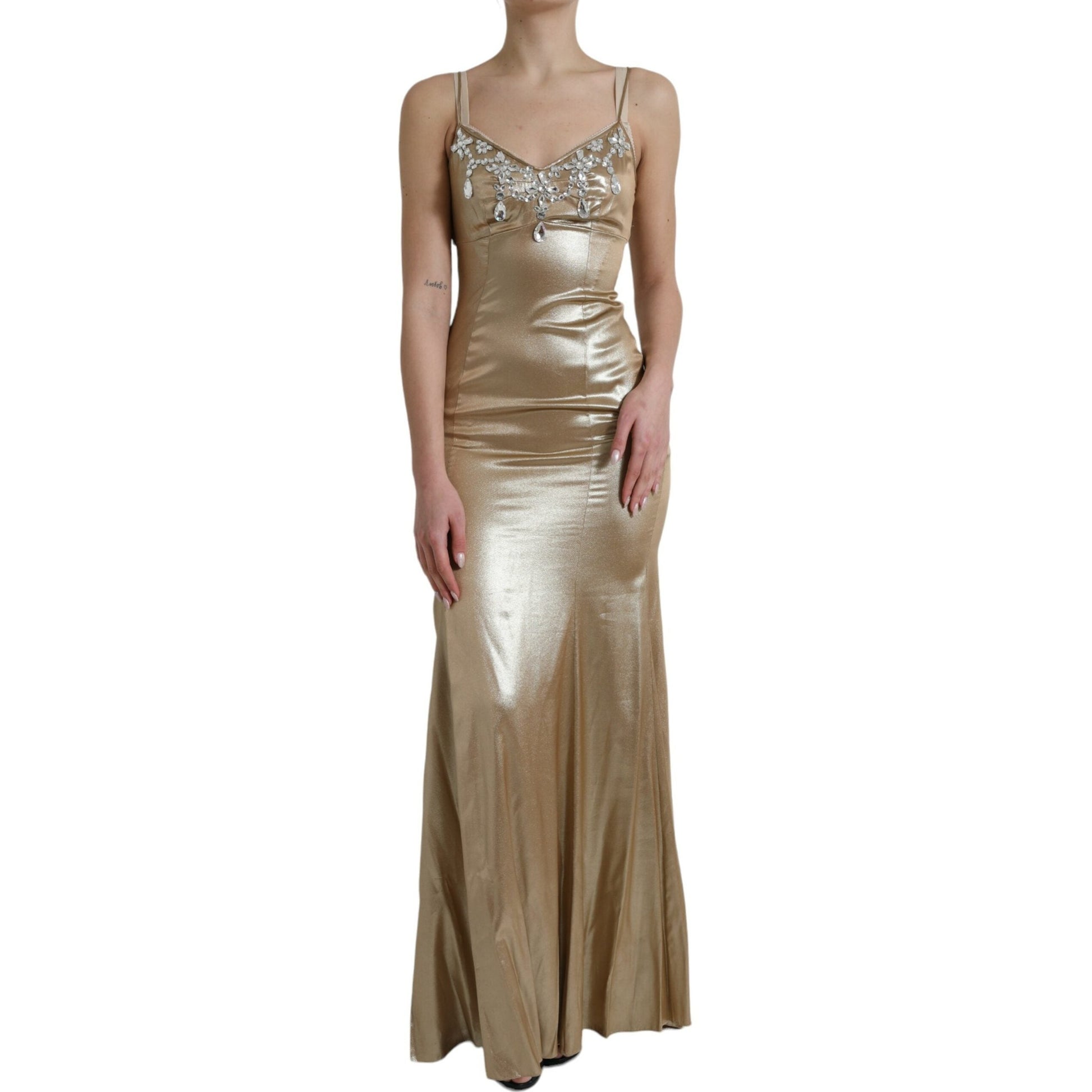 Dolce & Gabbana Metallic Gold Crystal Embellished Gown Dress