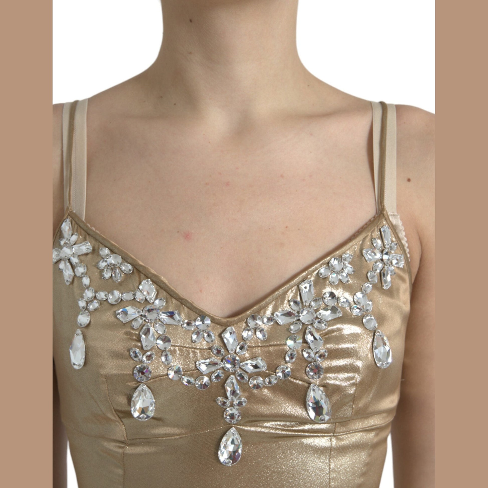 Dolce & Gabbana Metallic Gold Crystal Embellished Gown Dress