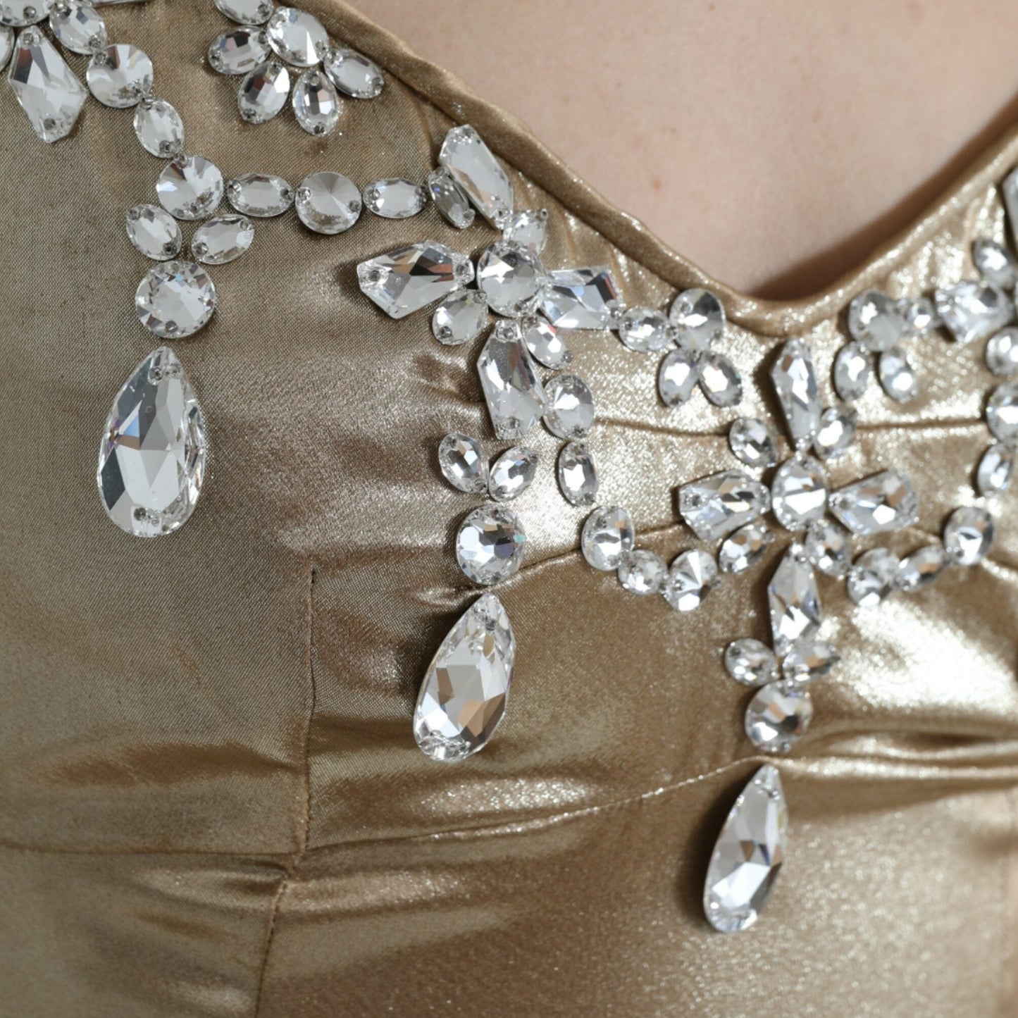 Dolce & Gabbana Metallic Gold Crystal Embellished Gown Dress