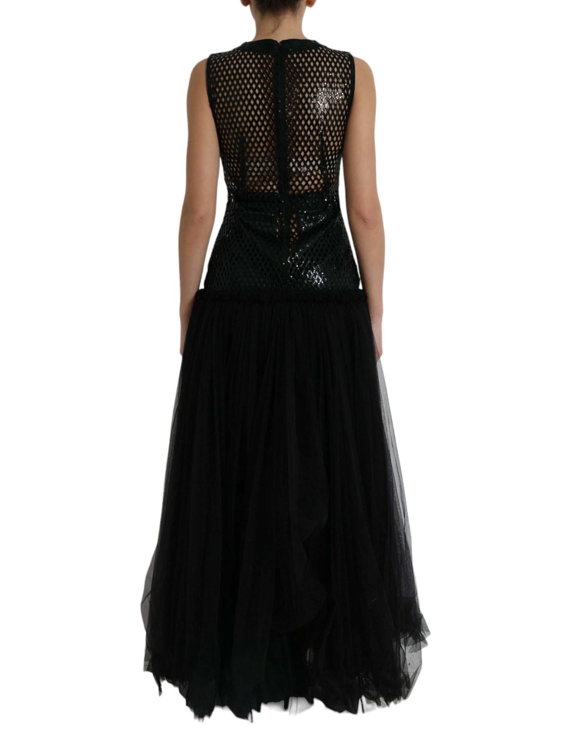 Dolce & Gabbana Black Sequined Sleeveless Mesh Layered Gown Dress Dolce & Gabbana