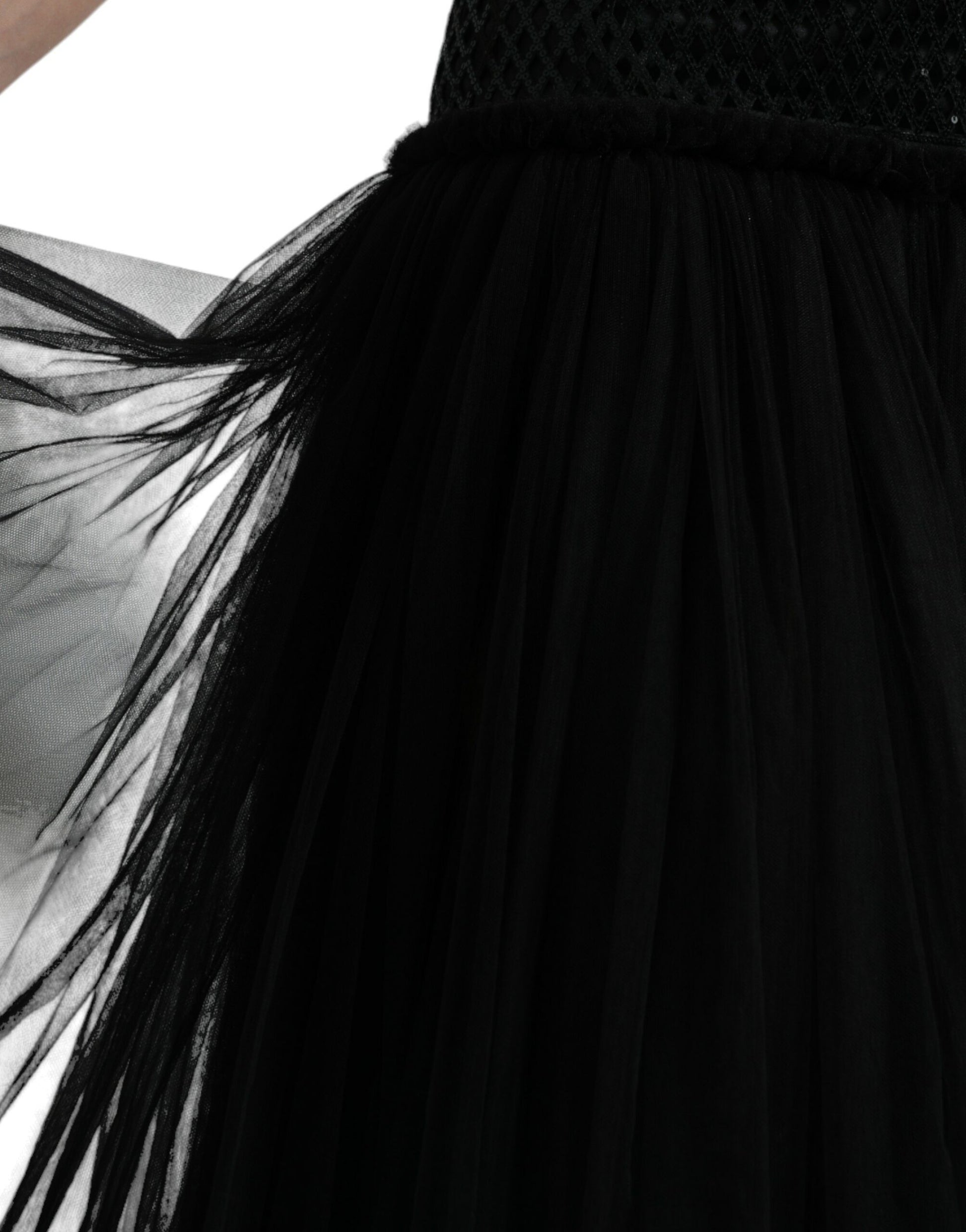 Dolce & Gabbana Black Sequined Sleeveless Mesh Layered Gown Dress Dolce & Gabbana