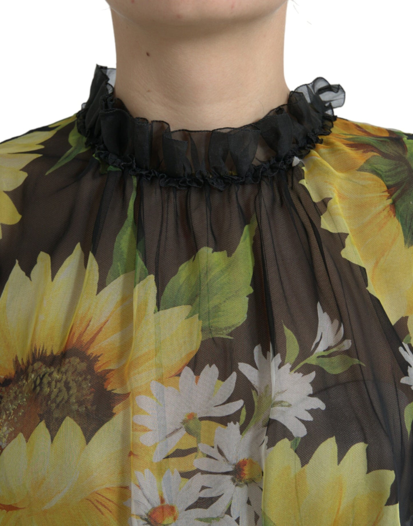 Dolce & Gabbana Black Sunflower A-line Pleated Maxi Dress Dolce & Gabbana