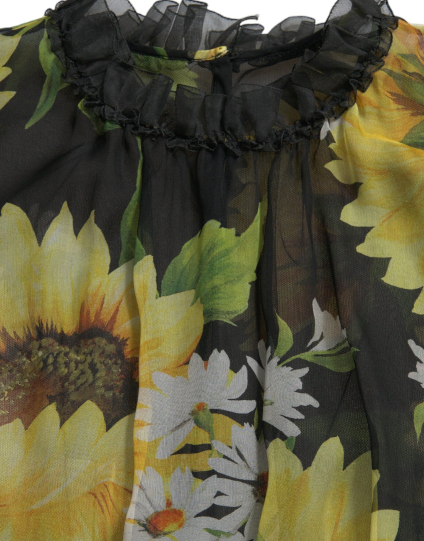 Dolce & Gabbana Black Sunflower A-line Pleated Maxi Dress Dolce & Gabbana