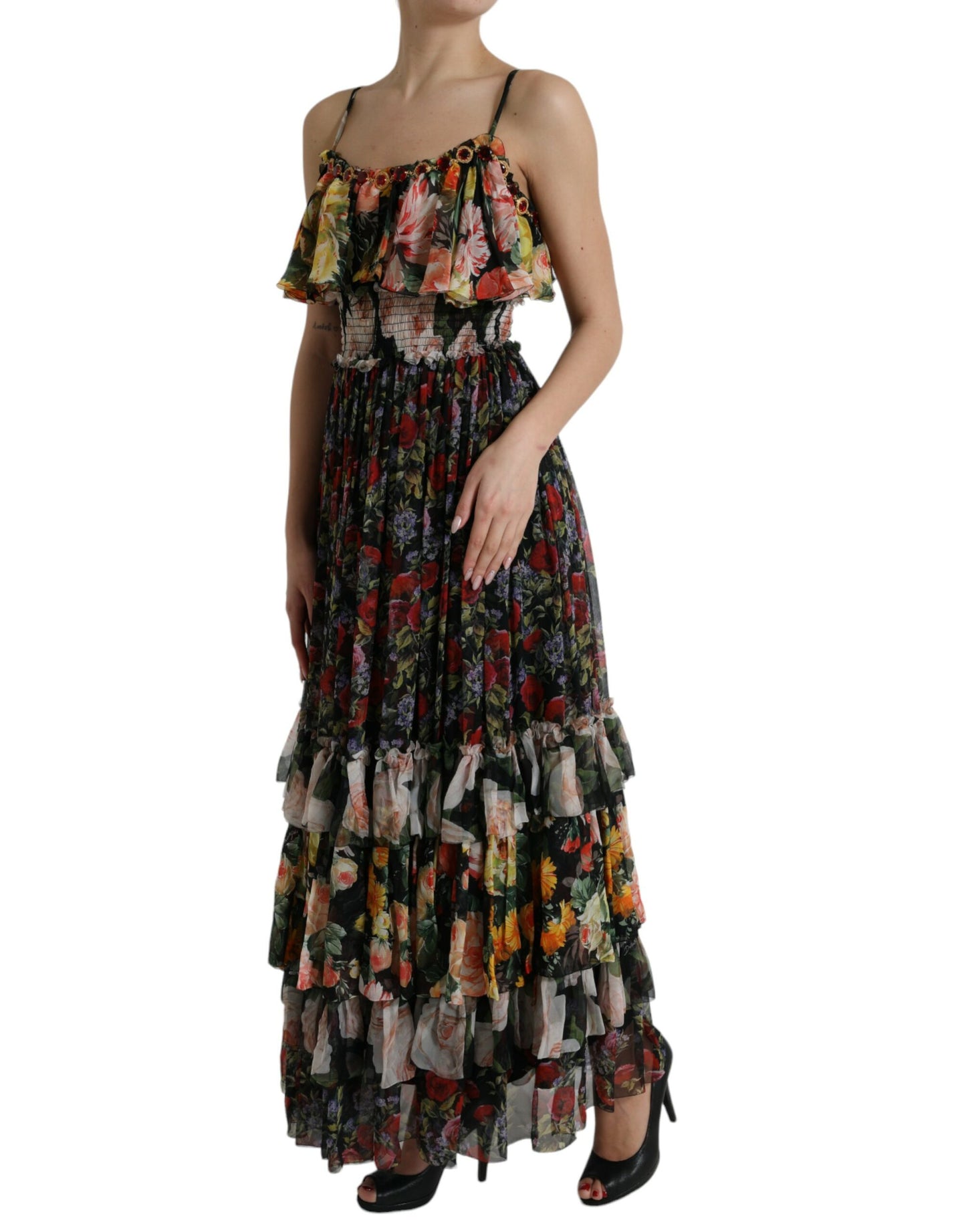 Dolce & Gabbana Multicolor Floral Chiffon Tiered Maxi Dress Dolce & Gabbana