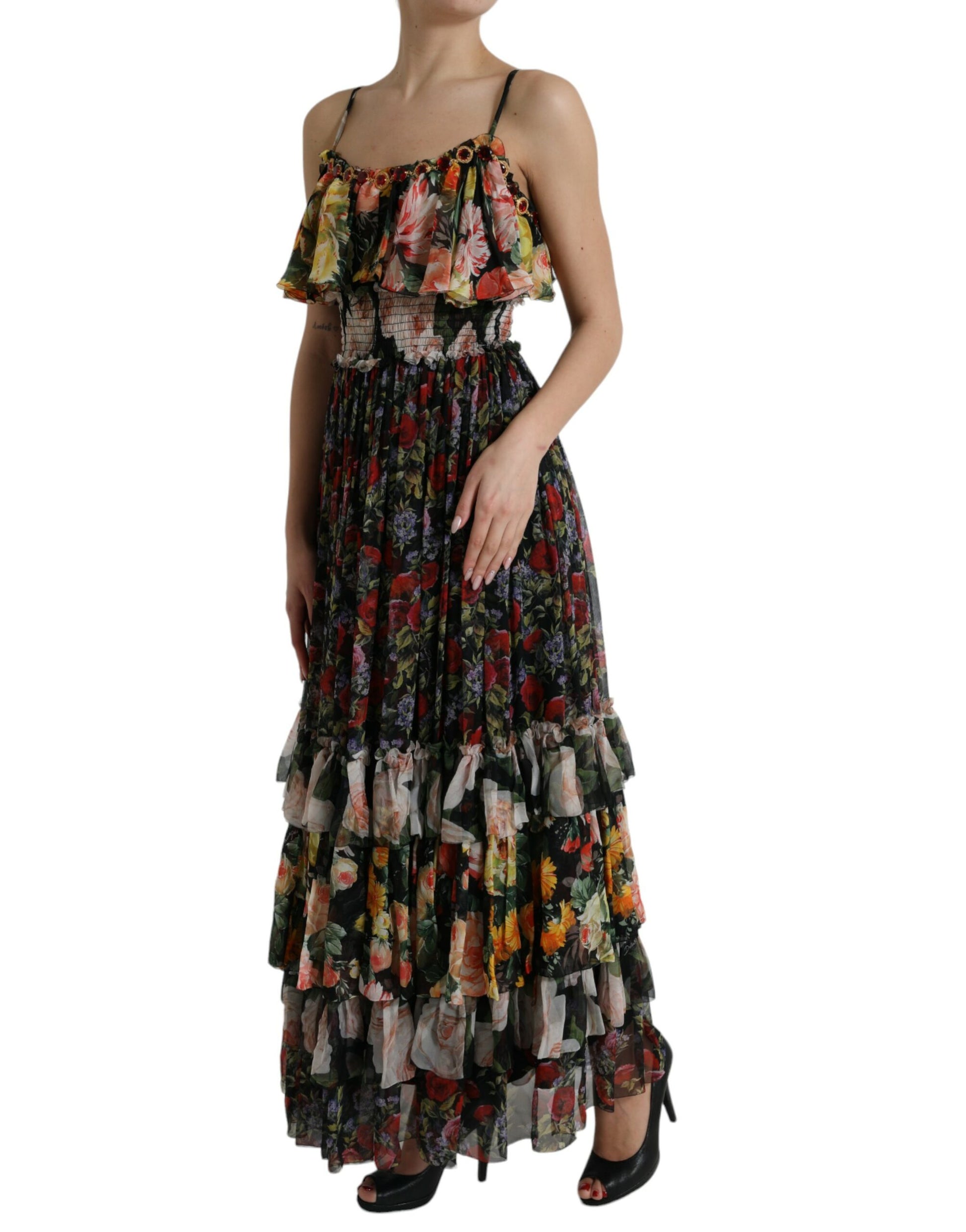 Dolce & Gabbana Multicolor Floral Chiffon Tiered Maxi Dress Dolce & Gabbana