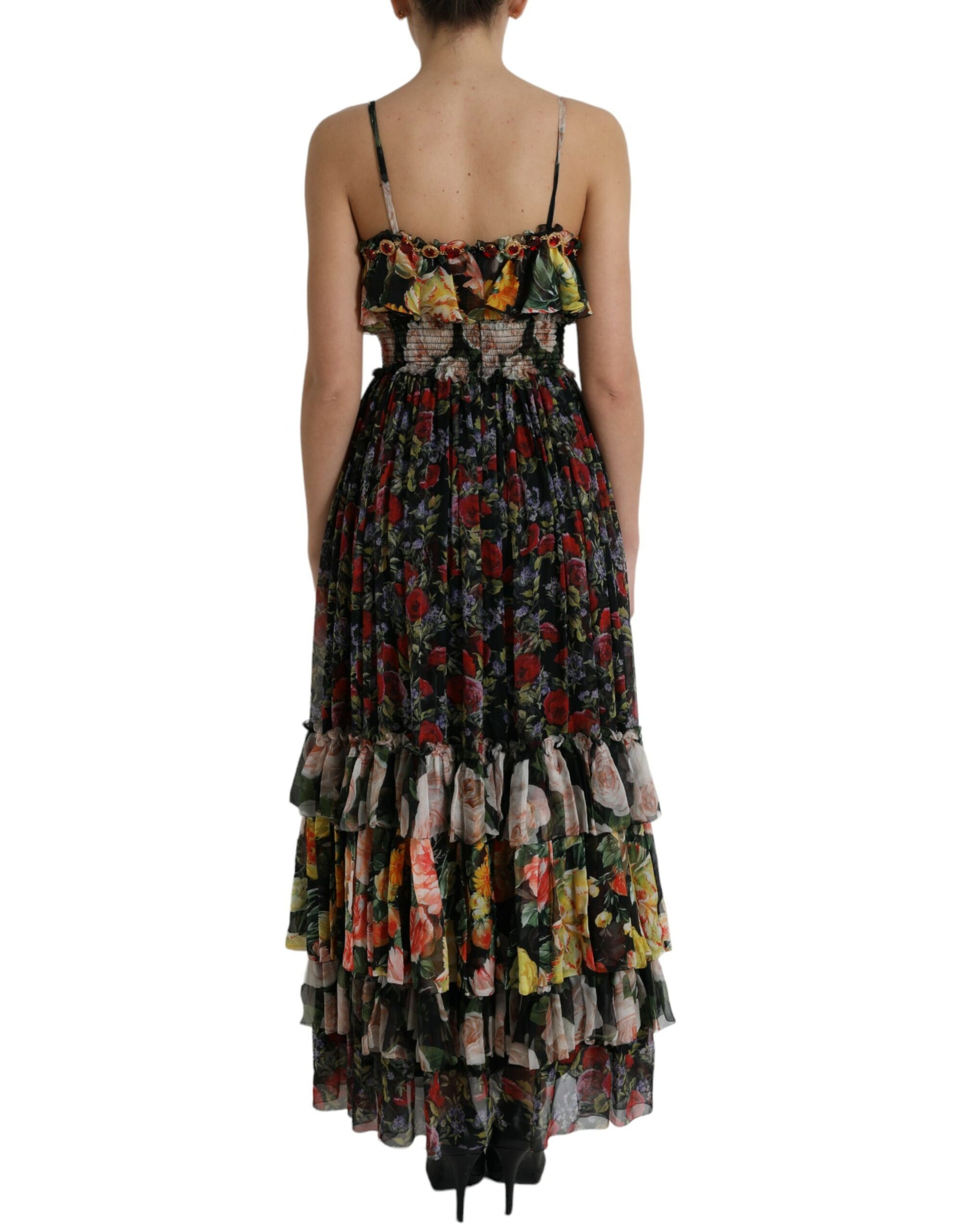 Dolce & Gabbana Multicolor Floral Chiffon Tiered Maxi Dress Dolce & Gabbana