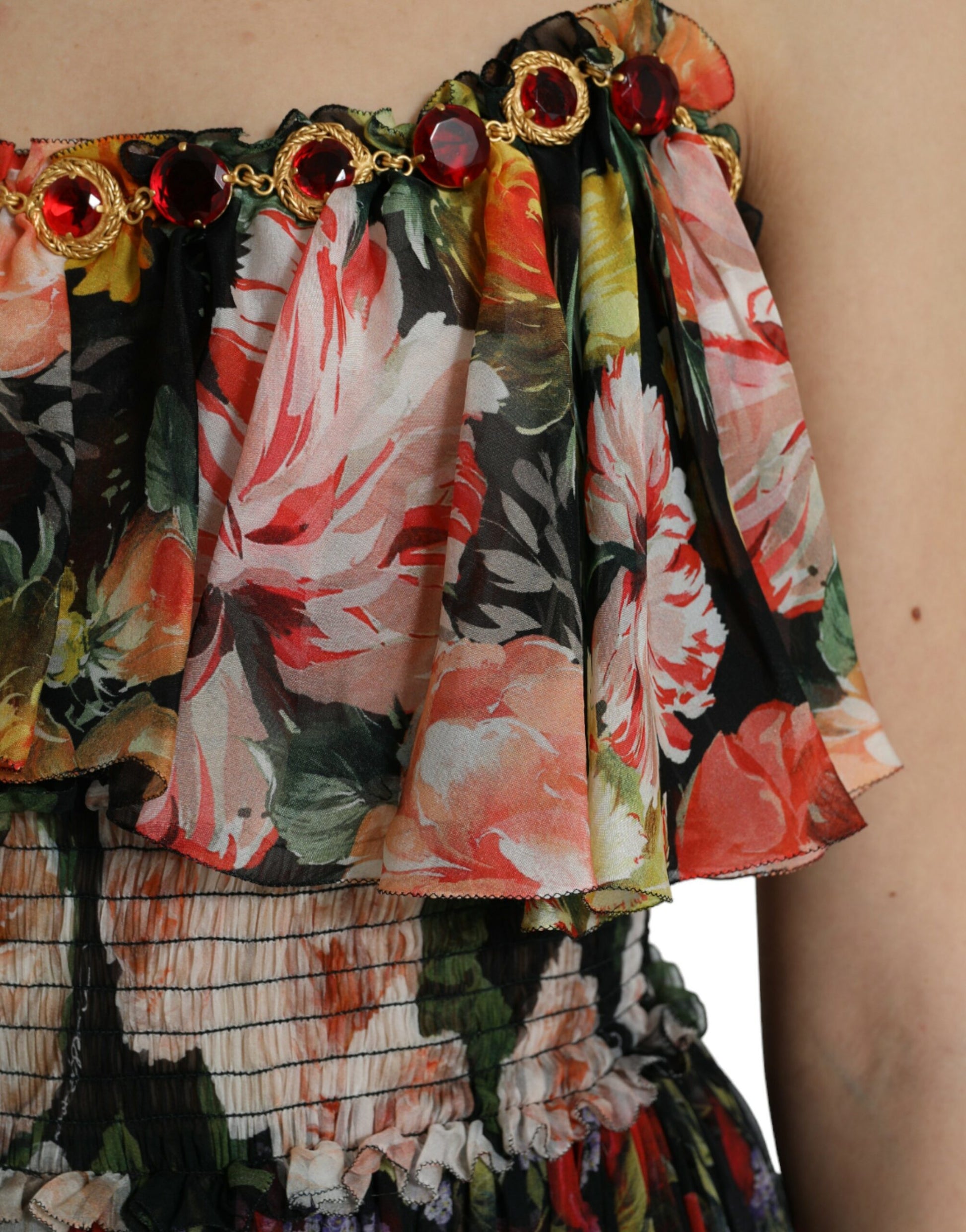 Dolce & Gabbana Multicolor Floral Chiffon Tiered Maxi Dress Dolce & Gabbana