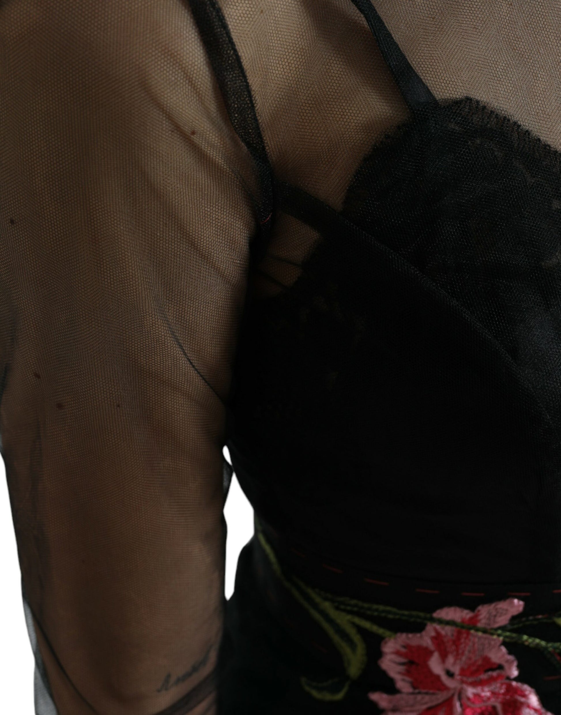 Dolce & Gabbana Black Floral Embroidery Mesh Tulle Gown Dress Dolce & Gabbana