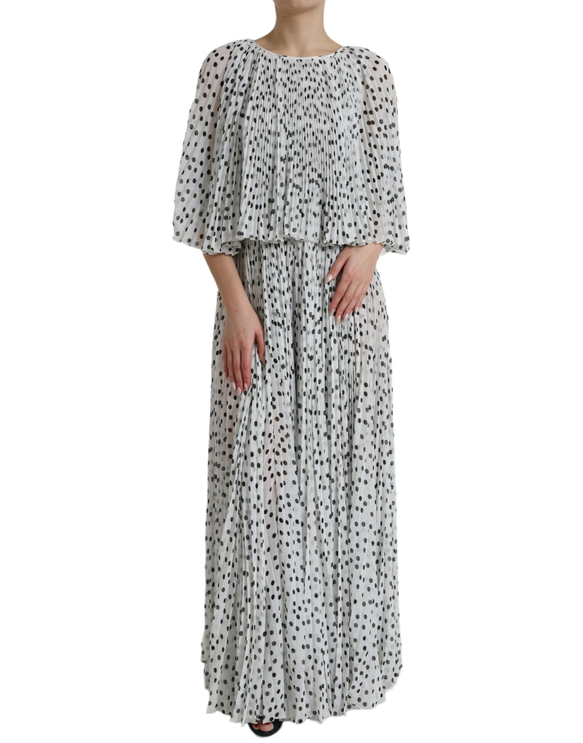 Dolce & Gabbana White Polka Dot A-line Pleated Maxi Dress Dolce & Gabbana
