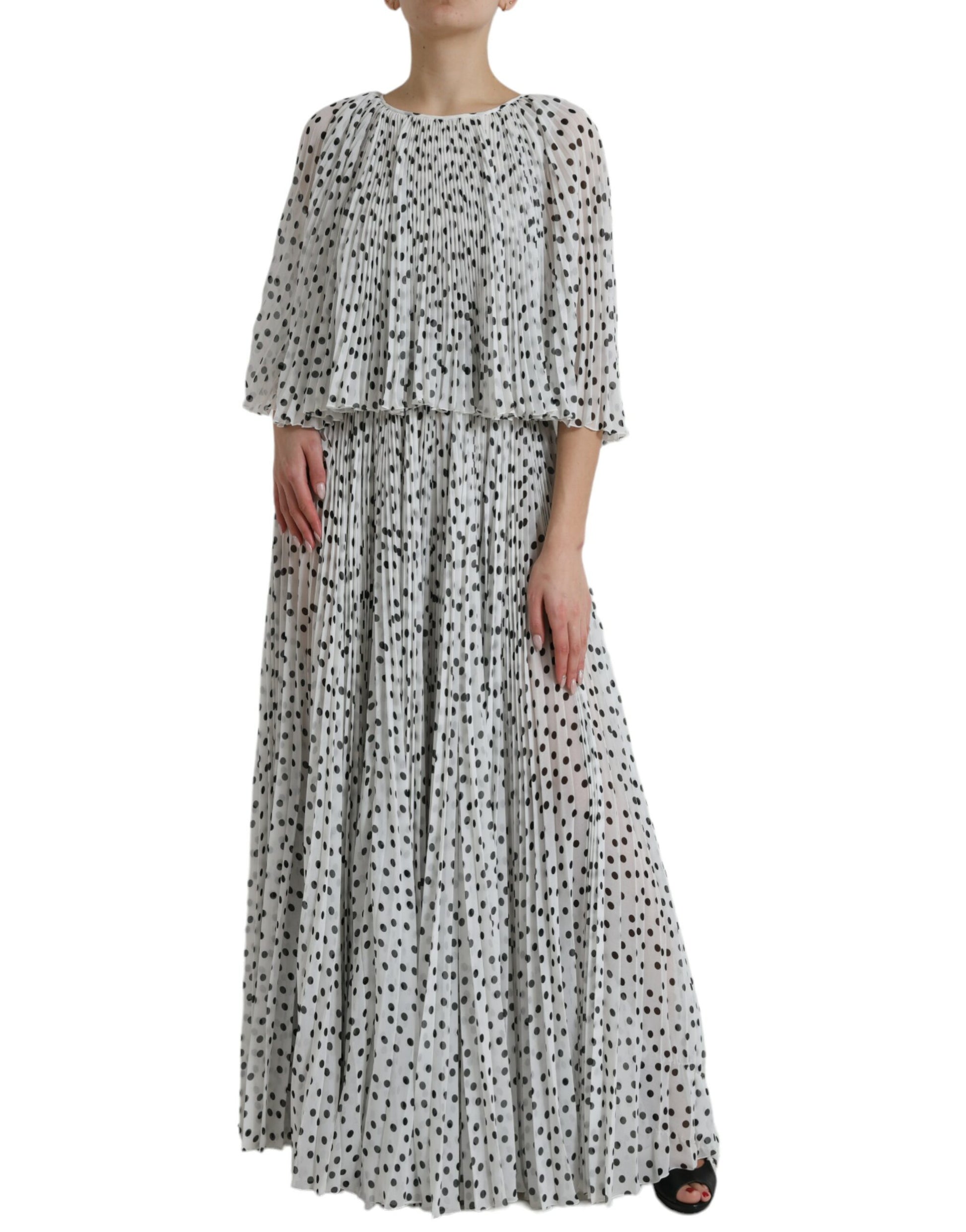 Dolce & Gabbana White Polka Dot A-line Pleated Maxi Dress Dolce & Gabbana