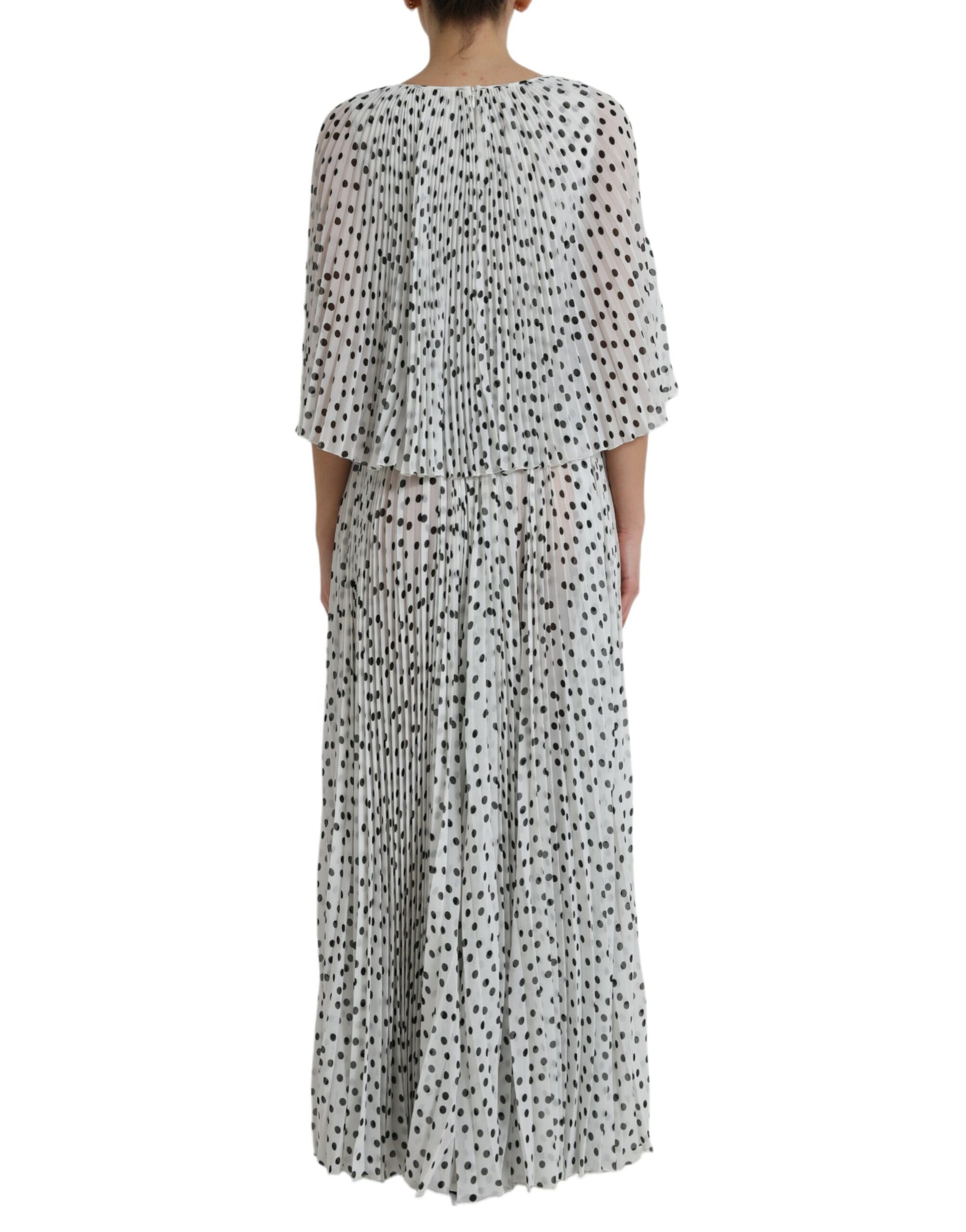 Dolce & Gabbana White Polka Dot A-line Pleated Maxi Dress Dolce & Gabbana