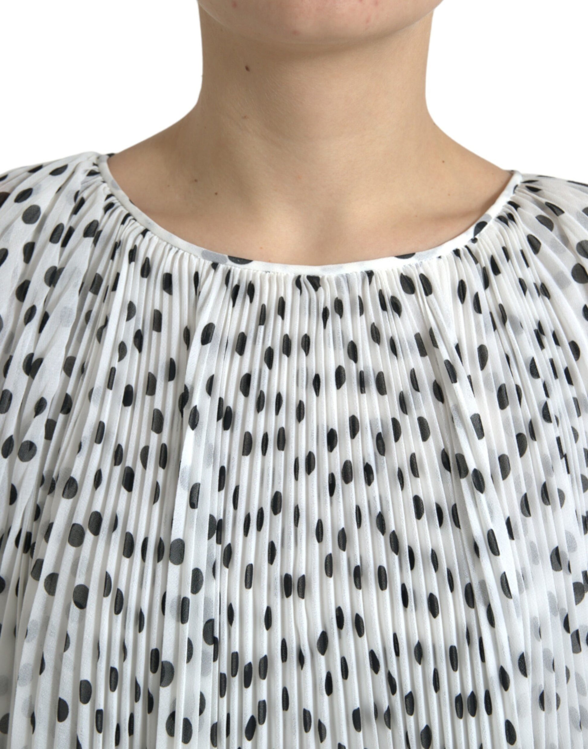 Dolce & Gabbana White Polka Dot A-line Pleated Maxi Dress Dolce & Gabbana